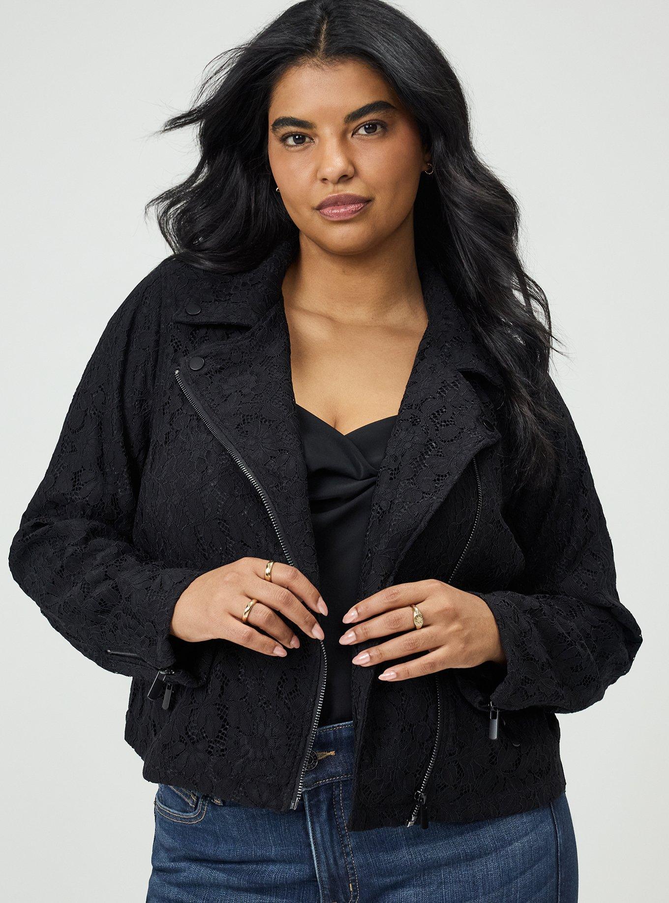 Crochet Lace Moto Jacket, DEEP BLACK, alternate