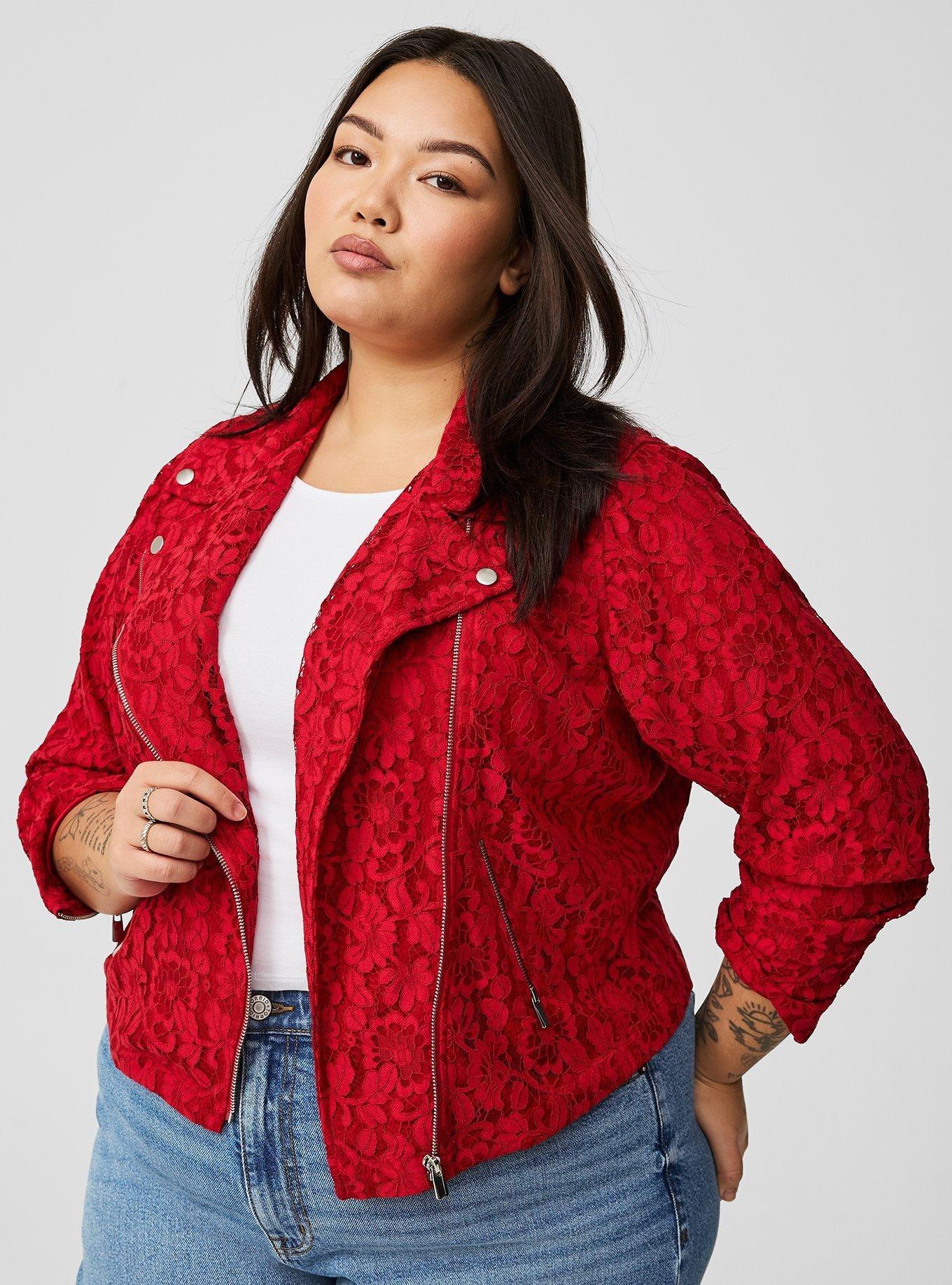 Red moto jacket plus size online