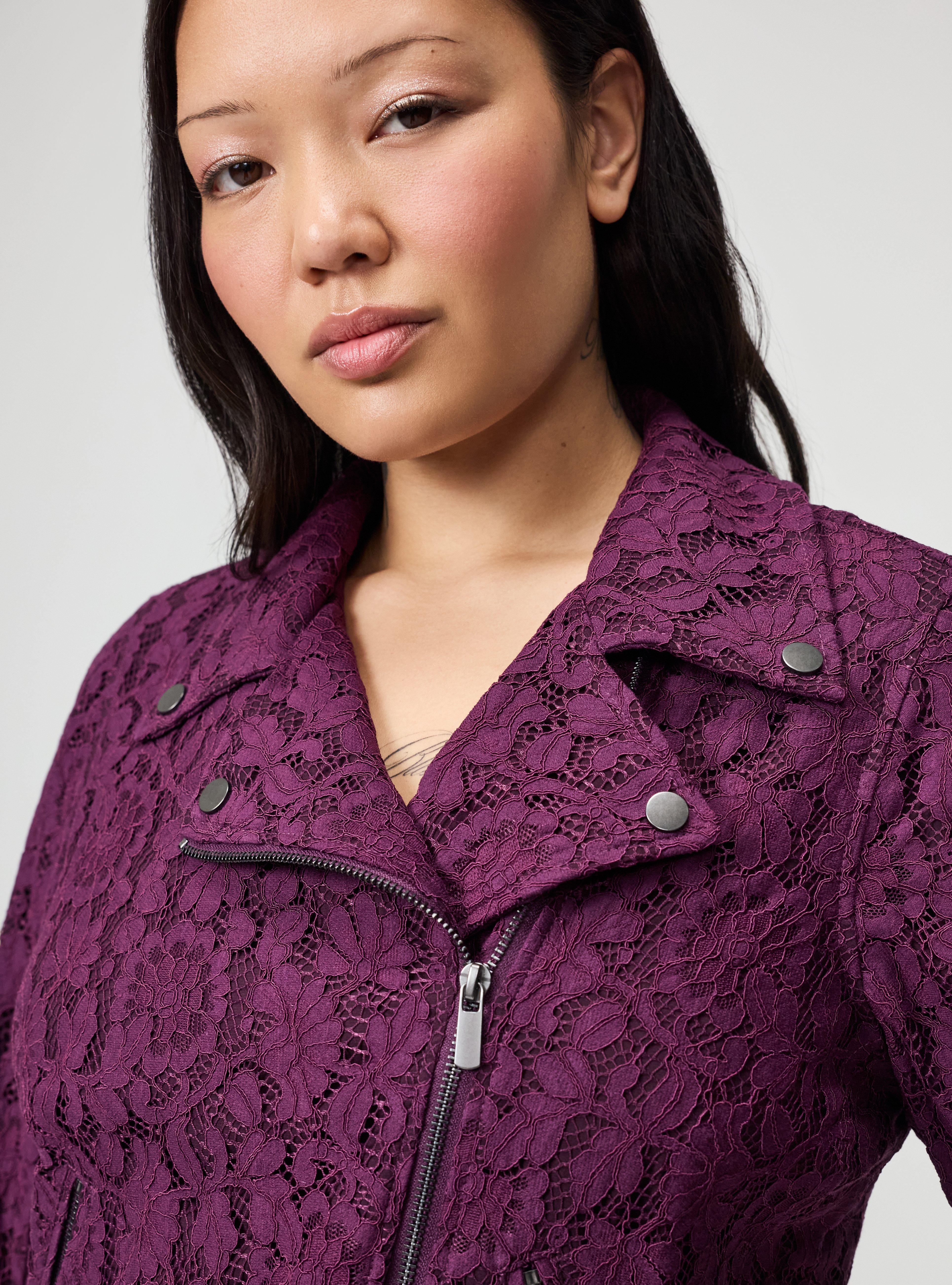 Crochet Lace Moto Jacket, POTENT PURPLE, alternate