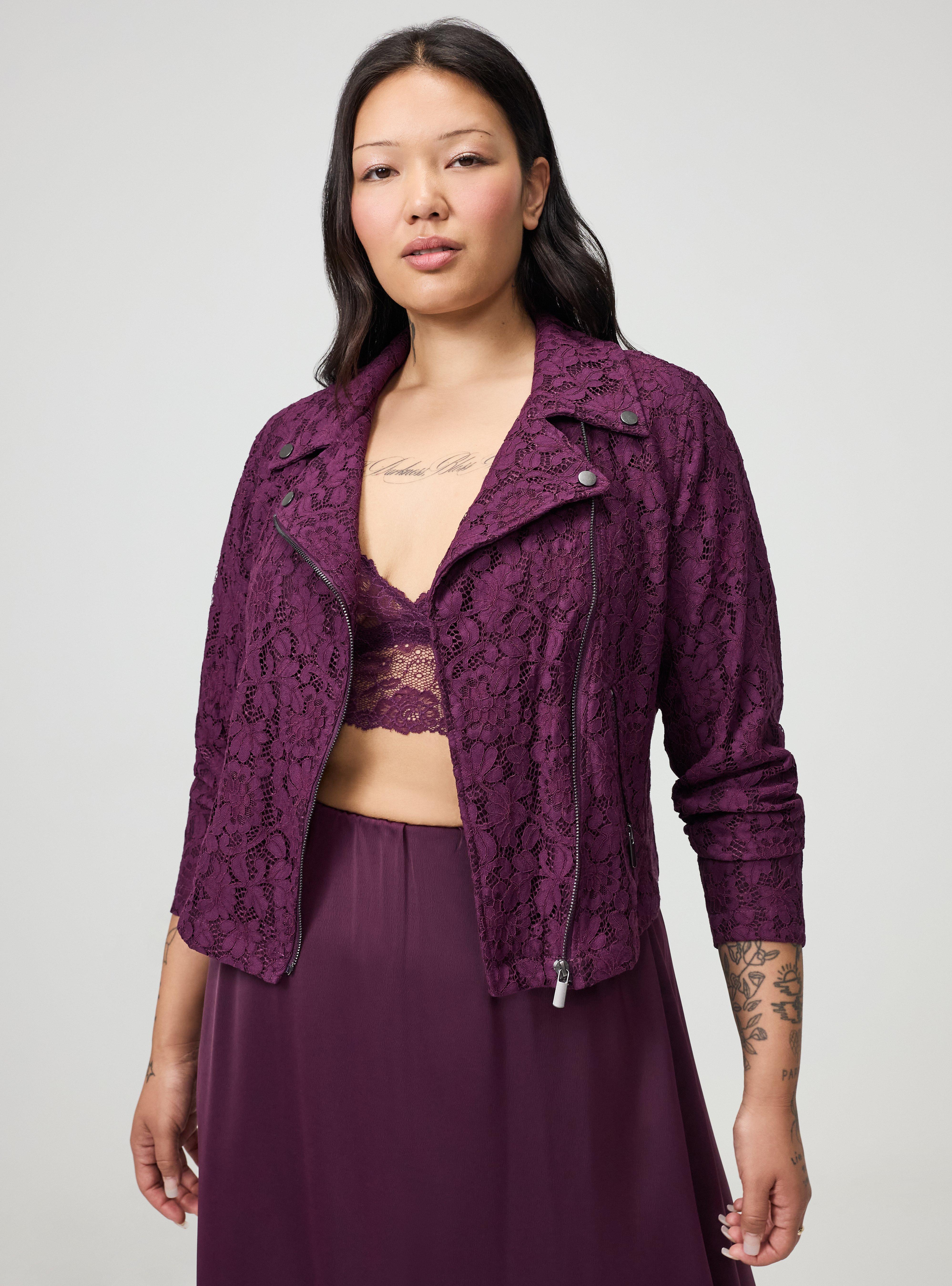 Crochet Lace Moto Jacket, POTENT PURPLE, alternate
