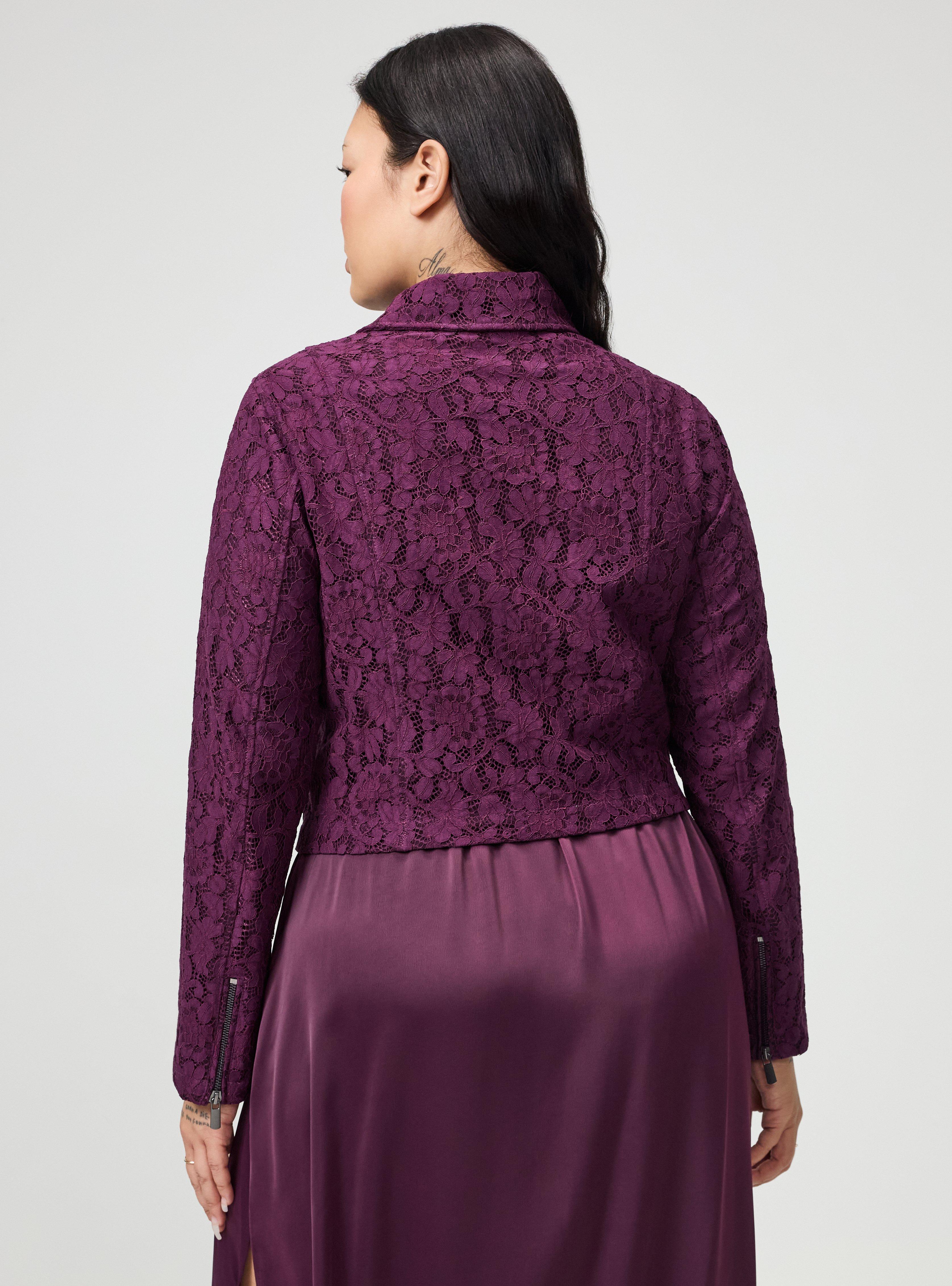 Crochet Lace Moto Jacket, POTENT PURPLE, alternate