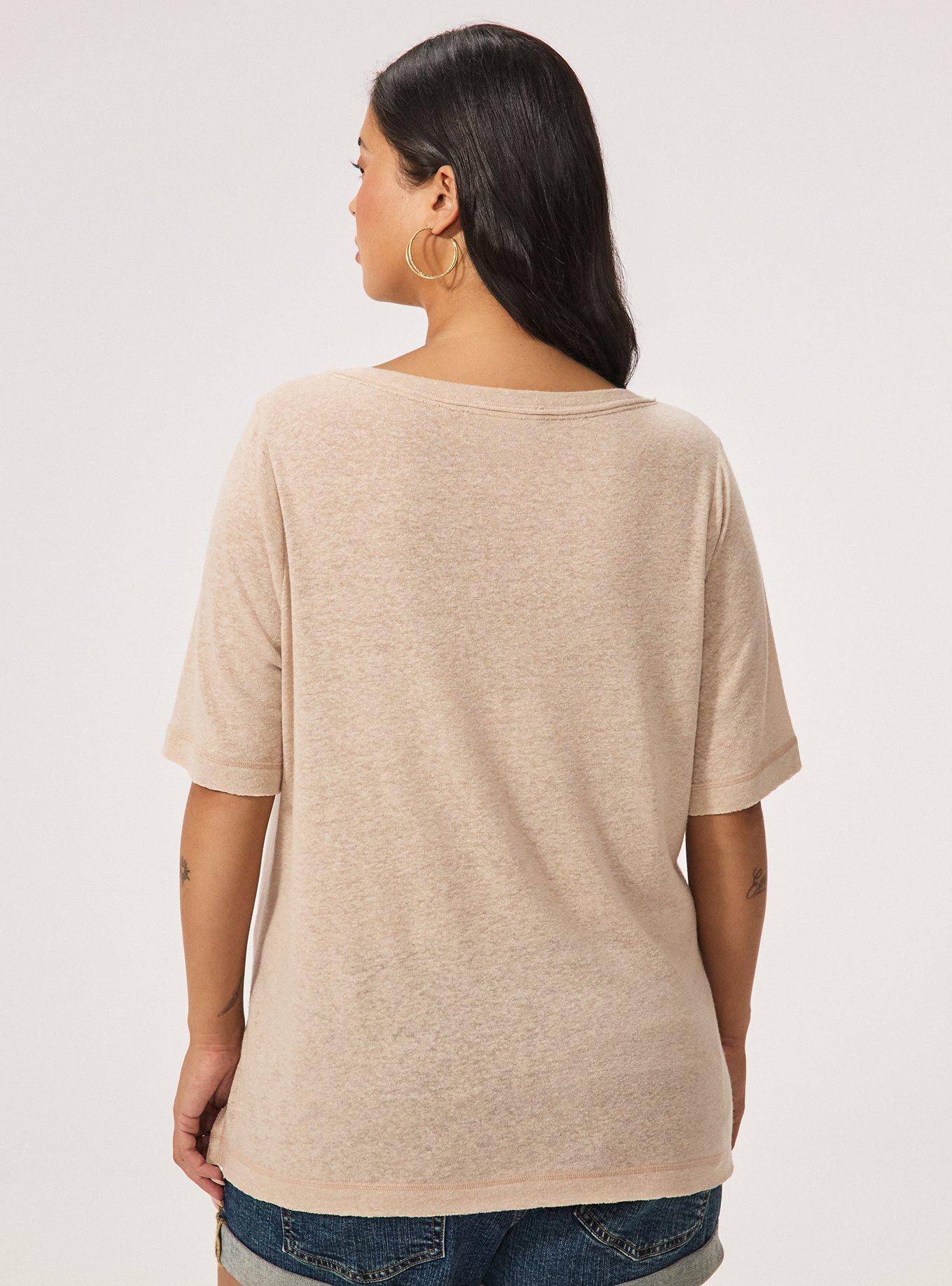 Festi Linen Blend Scoop Neck Relaxed Henley, MUSHROOM, alternate