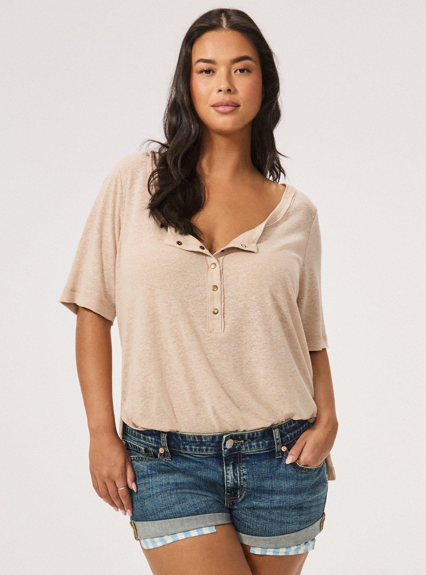 Festi Linen Blend Scoop Neck Relaxed Henley, MUSHROOM, hi-res