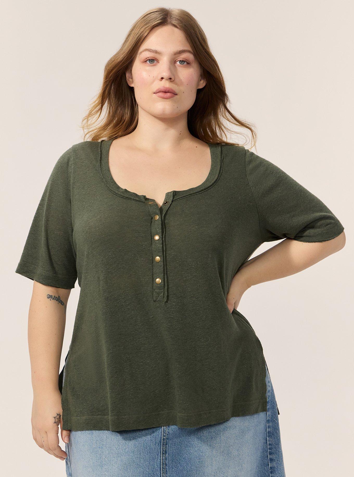 Festi Relaxed Linen Henley, DEEP DEPTHS, hi-res