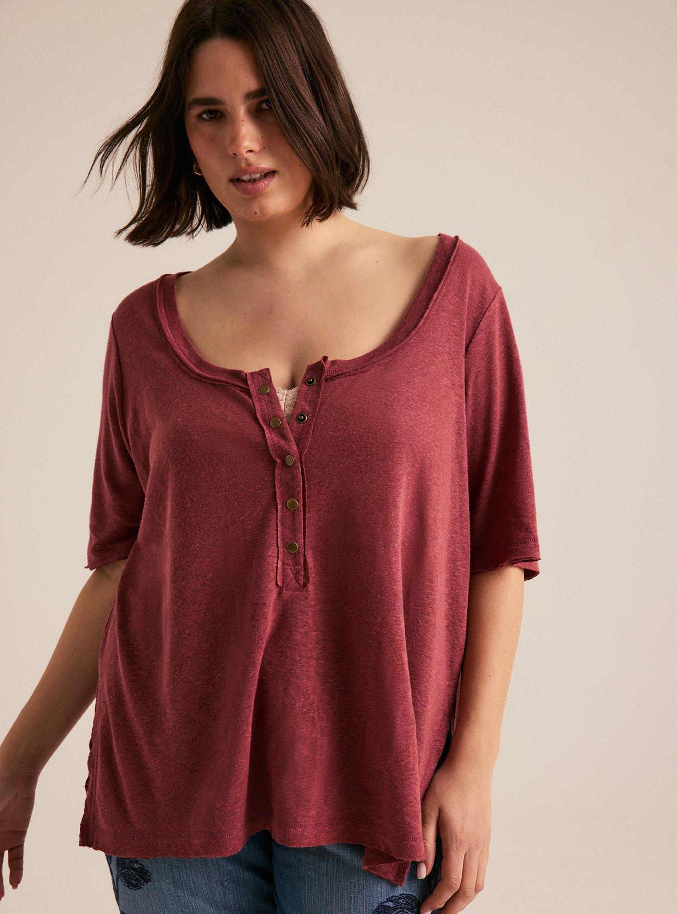 Plus Size Festi Relaxed Linen Henley, APPLE BUTTER, hi-res
