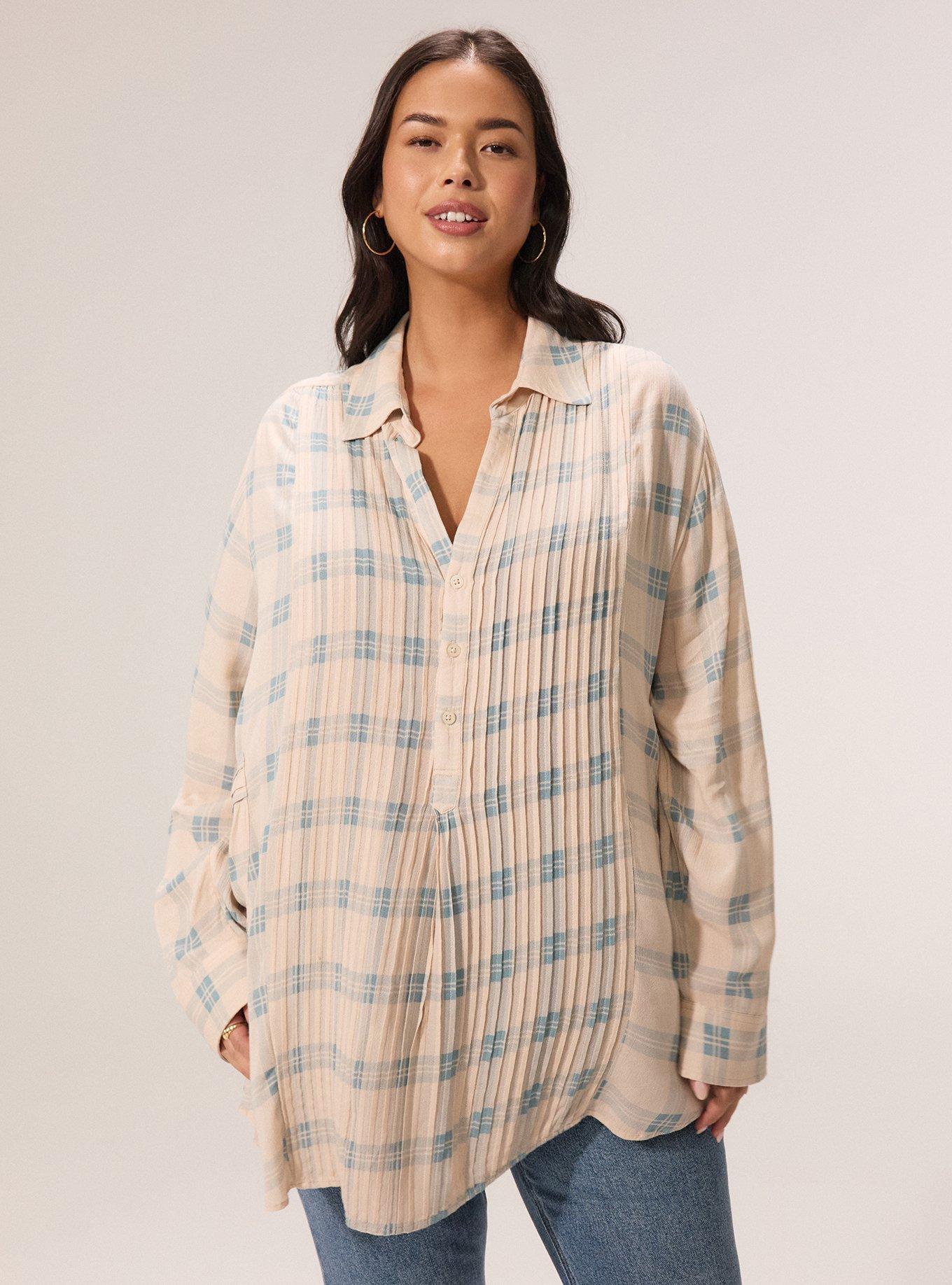 Festi Relaxed Popover Tunic, SONA PLAID BLUE, hi-res