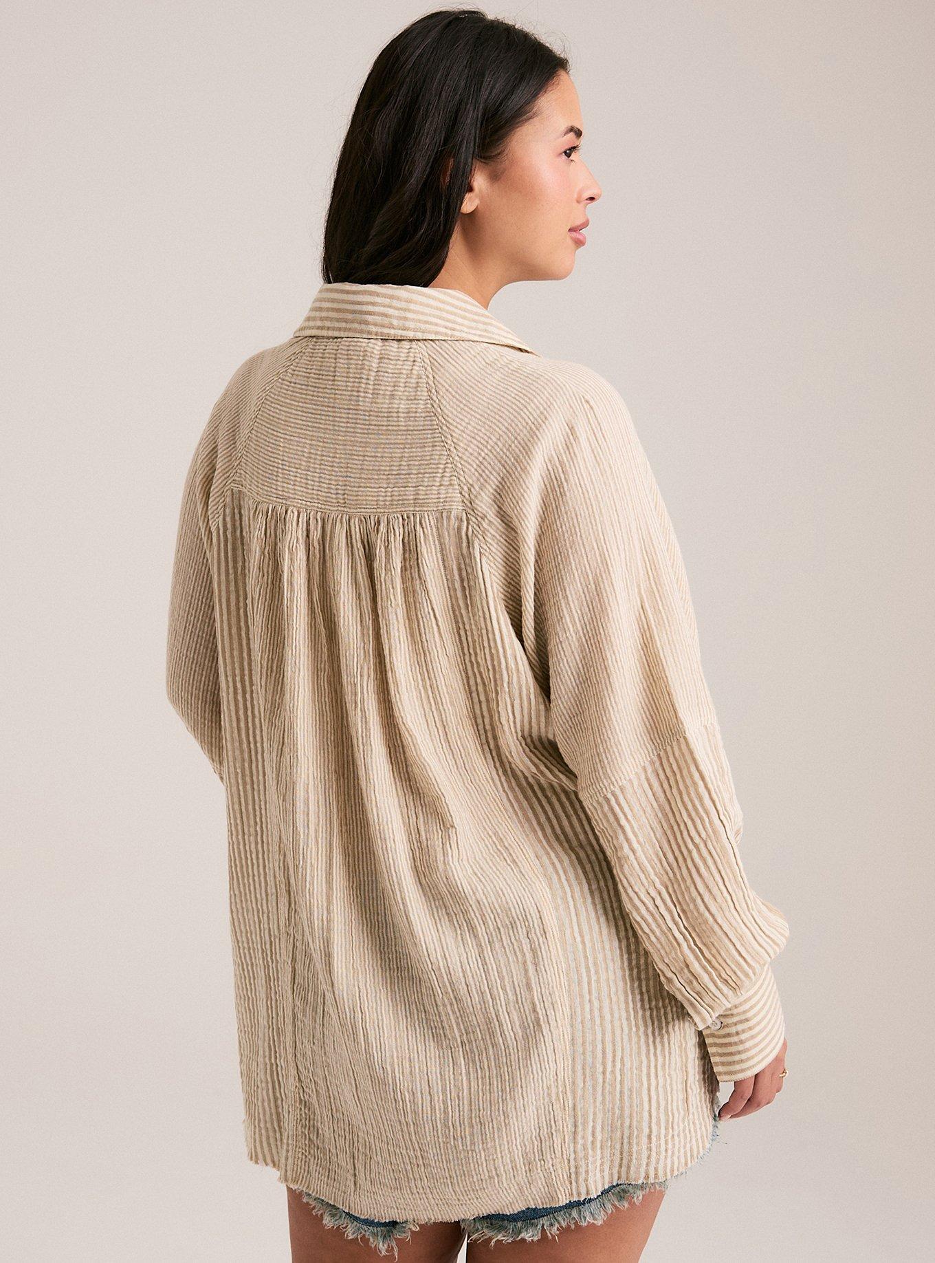 Festi Cotton Button-Up Relaxed Tunic, FESTI MIX STRIPE TAN WHITE, alternate