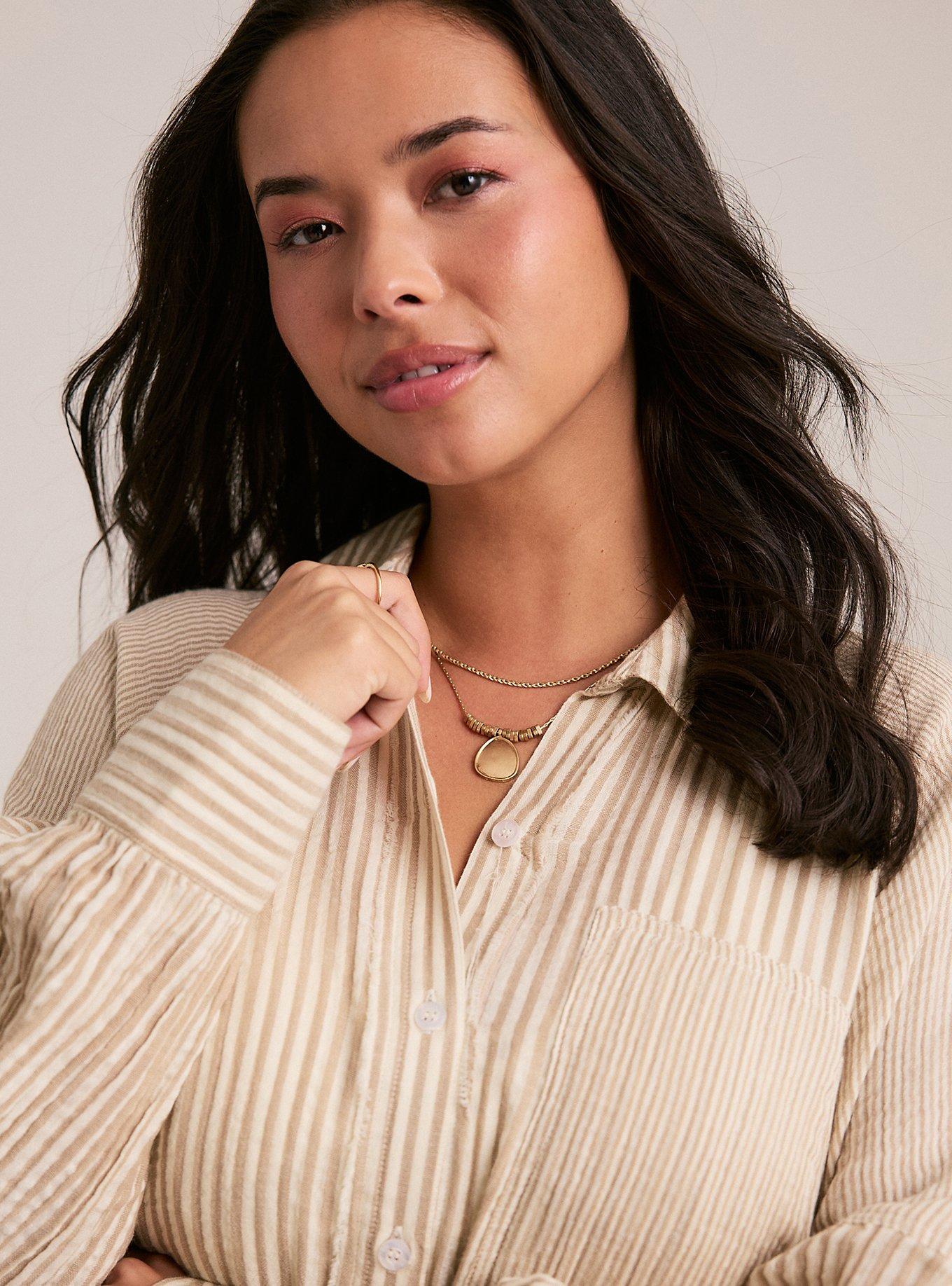 Festi Cotton Button-Up Relaxed Tunic, FESTI MIX STRIPE TAN WHITE, alternate