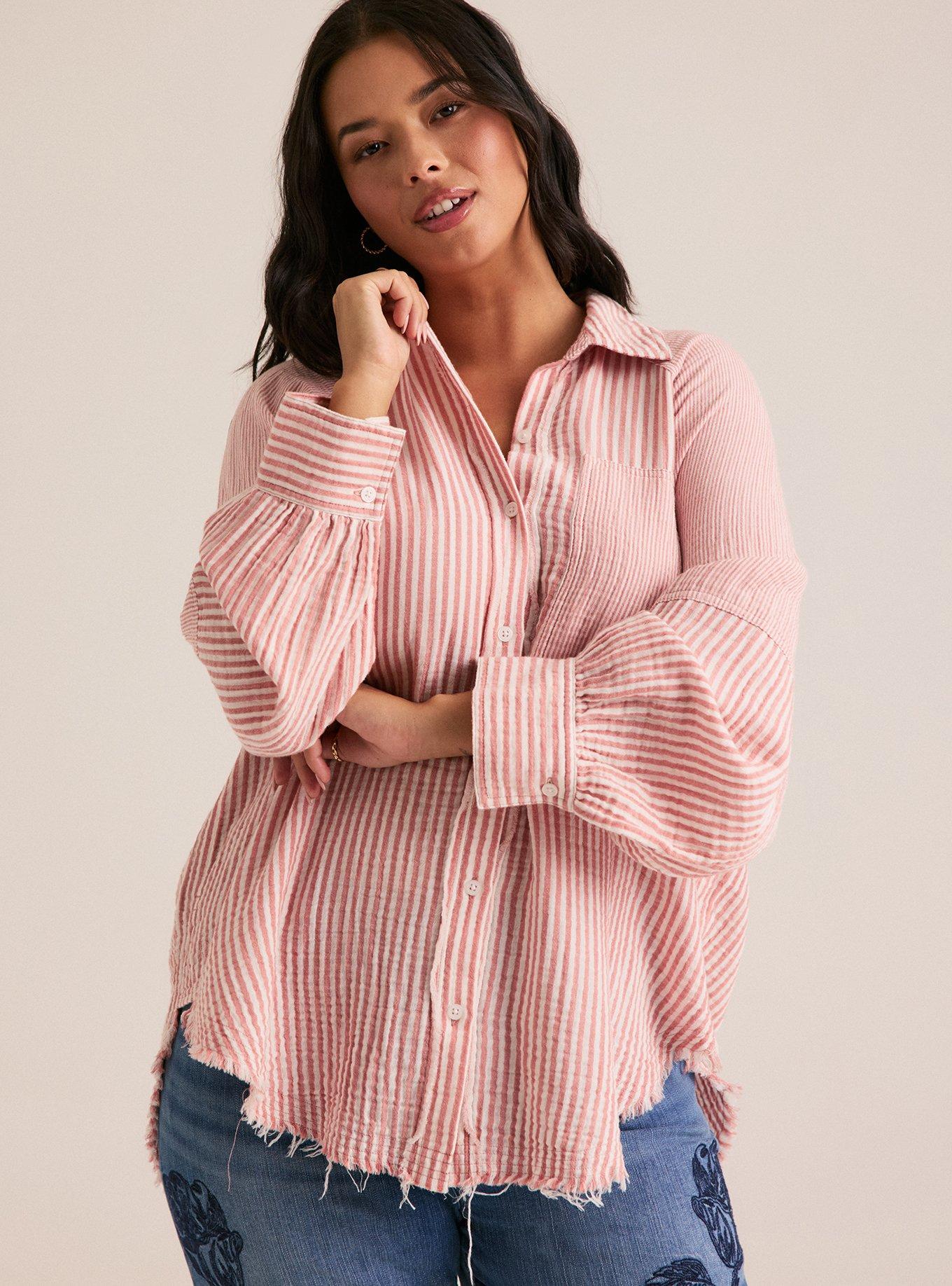 Festi Cotton Button-Up Relaxed Tunic, FESTI MIX STRIPE OLD ROSE, alternate