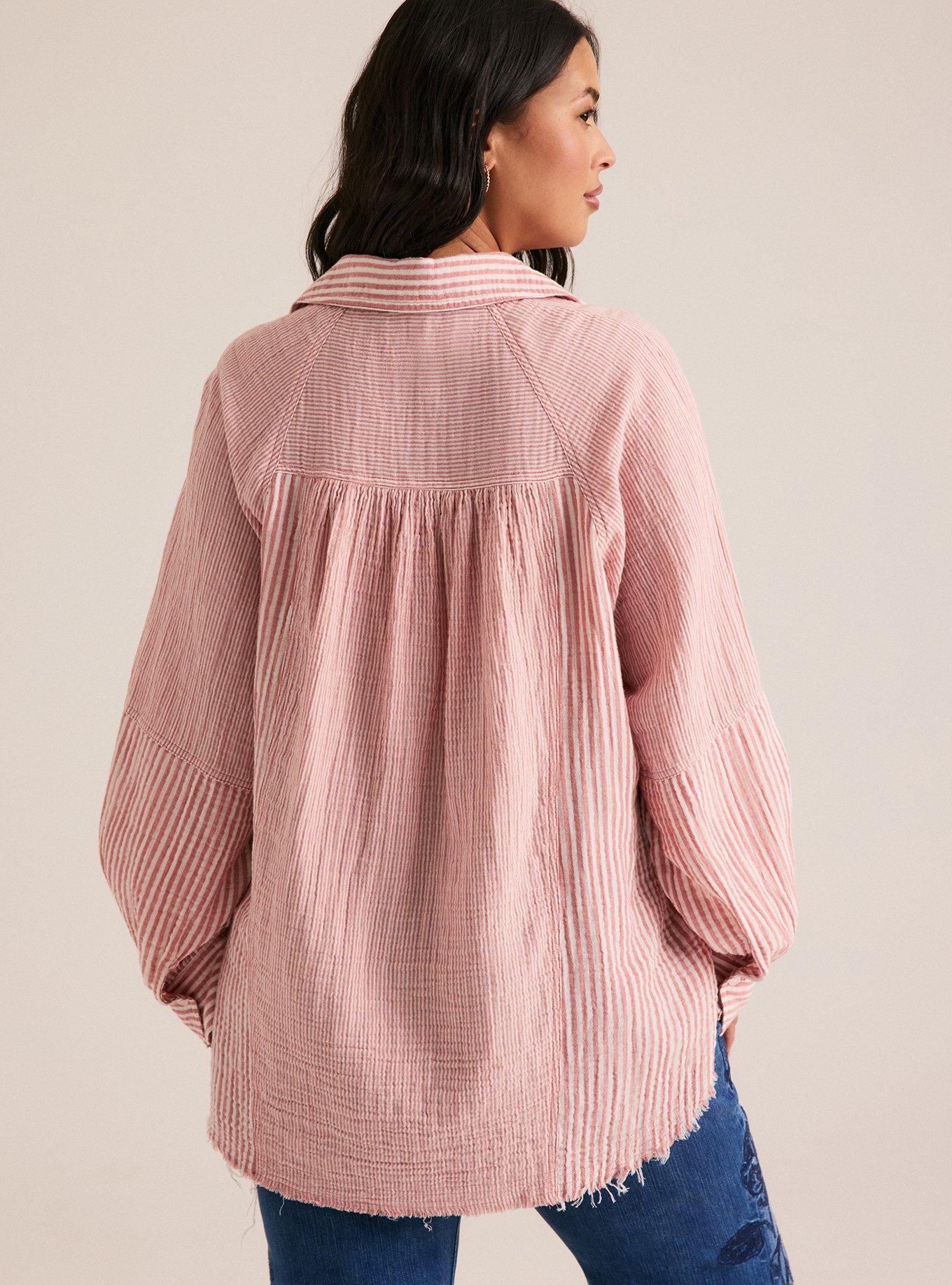 Festi Cotton Button-Up Relaxed Tunic, FESTI MIX STRIPE OLD ROSE, alternate