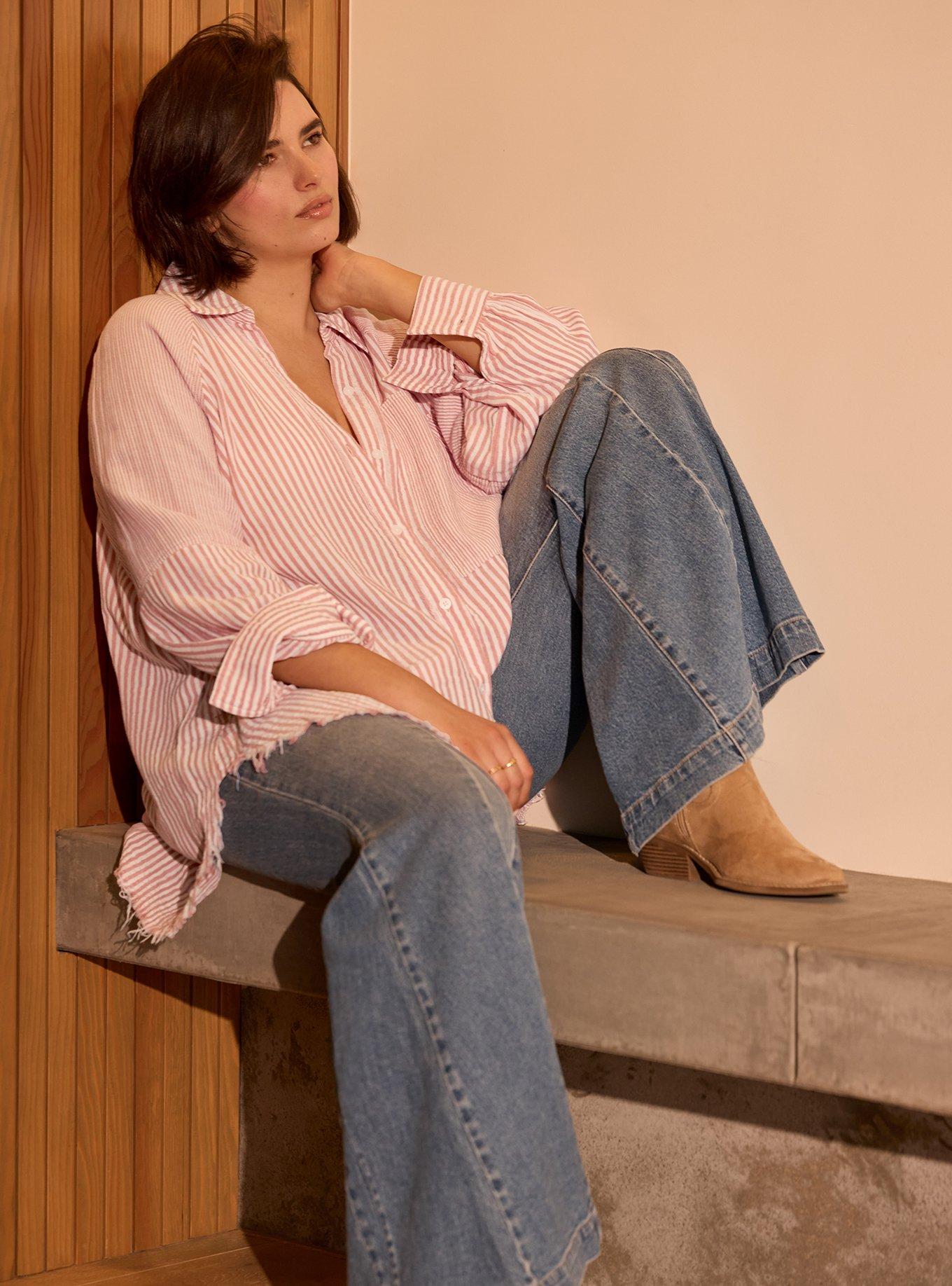 Festi Cotton Button-Up Relaxed Tunic, FESTI MIX STRIPE OLD ROSE, alternate