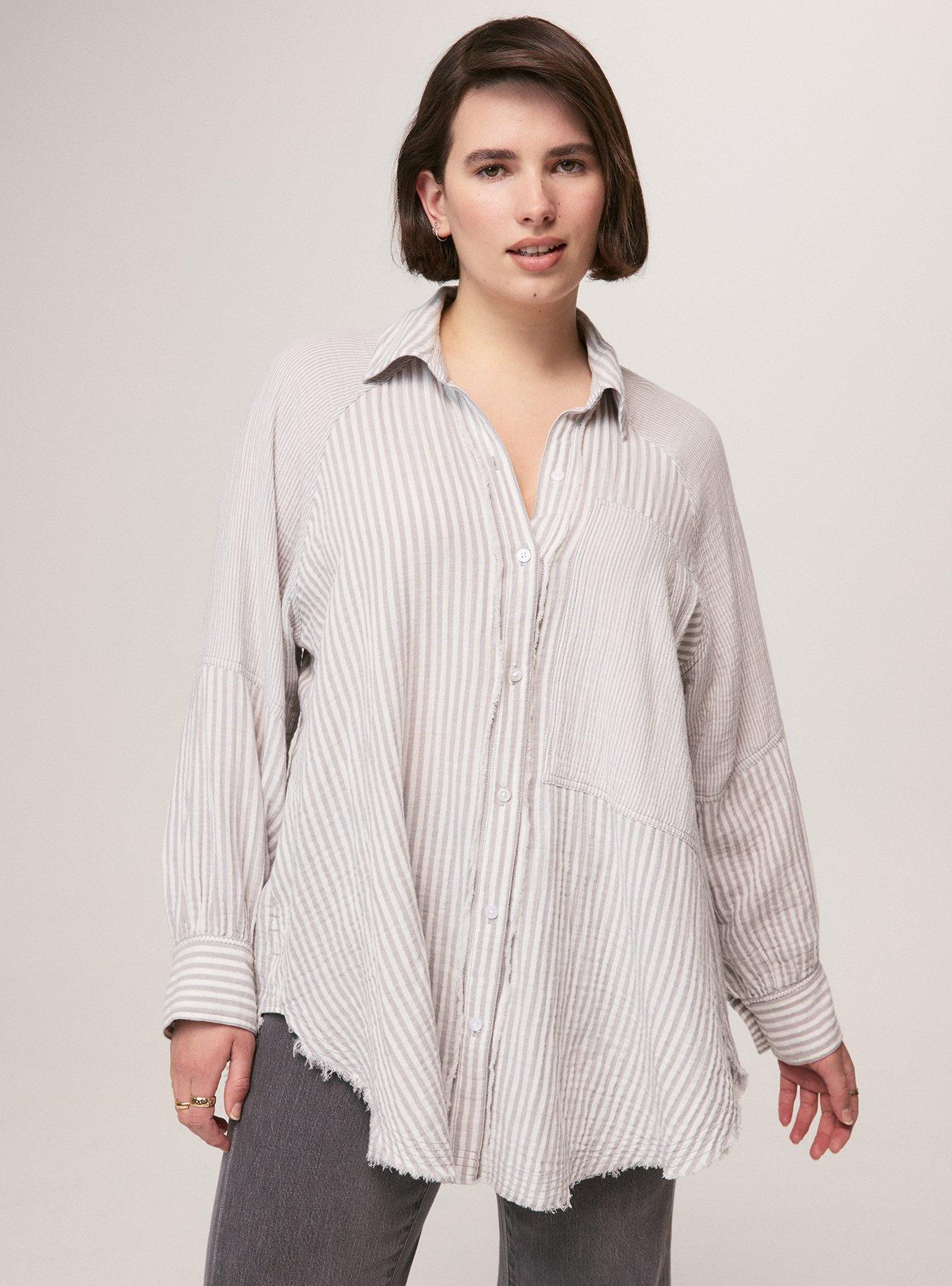 Festi Cotton Button-Up Relaxed Tunic, FESTI MIX STRIPE FORMAL GRAY, alternate