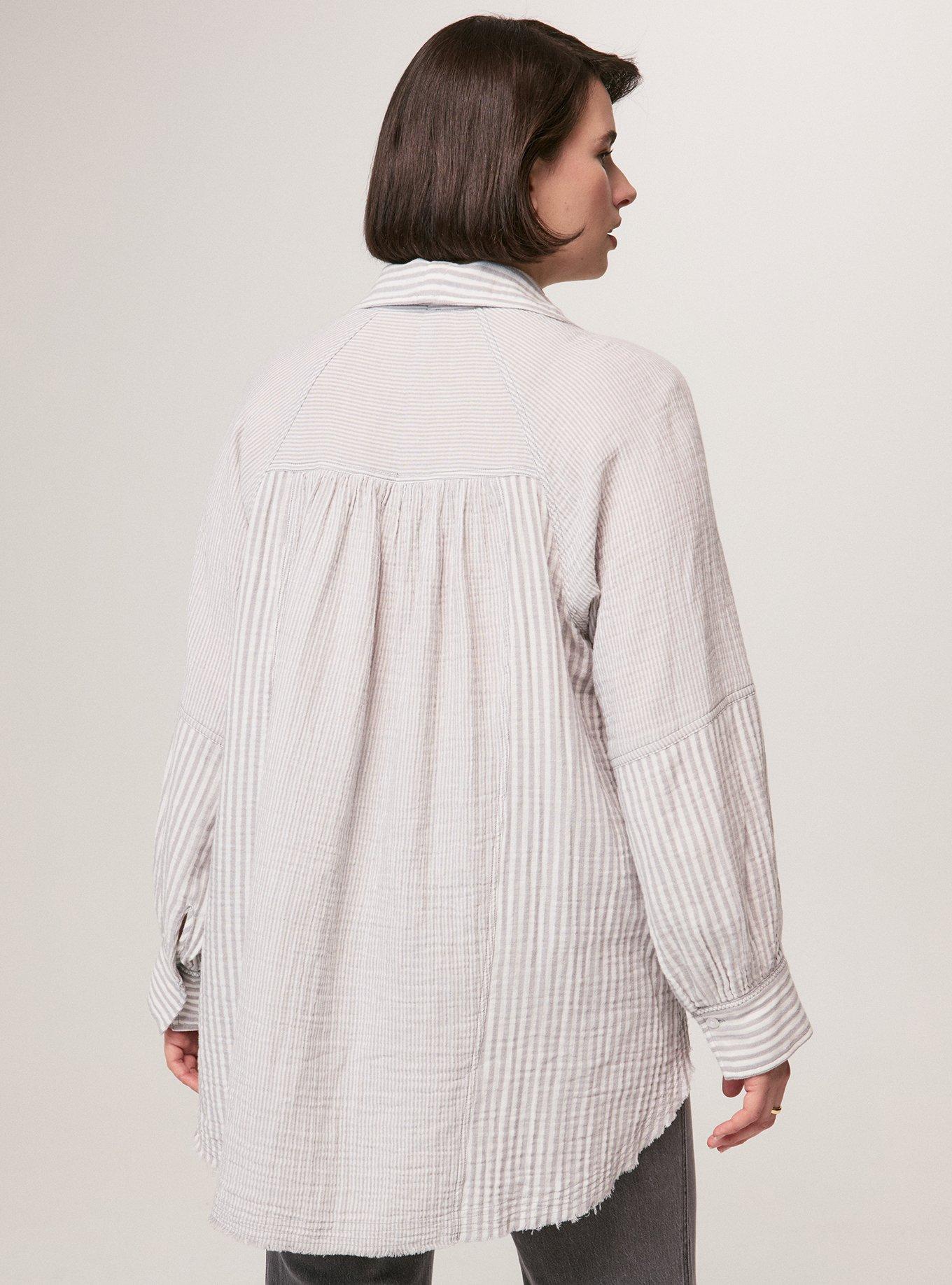 Festi Cotton Button-Up Relaxed Tunic, FESTI MIX STRIPE FORMAL GRAY, alternate