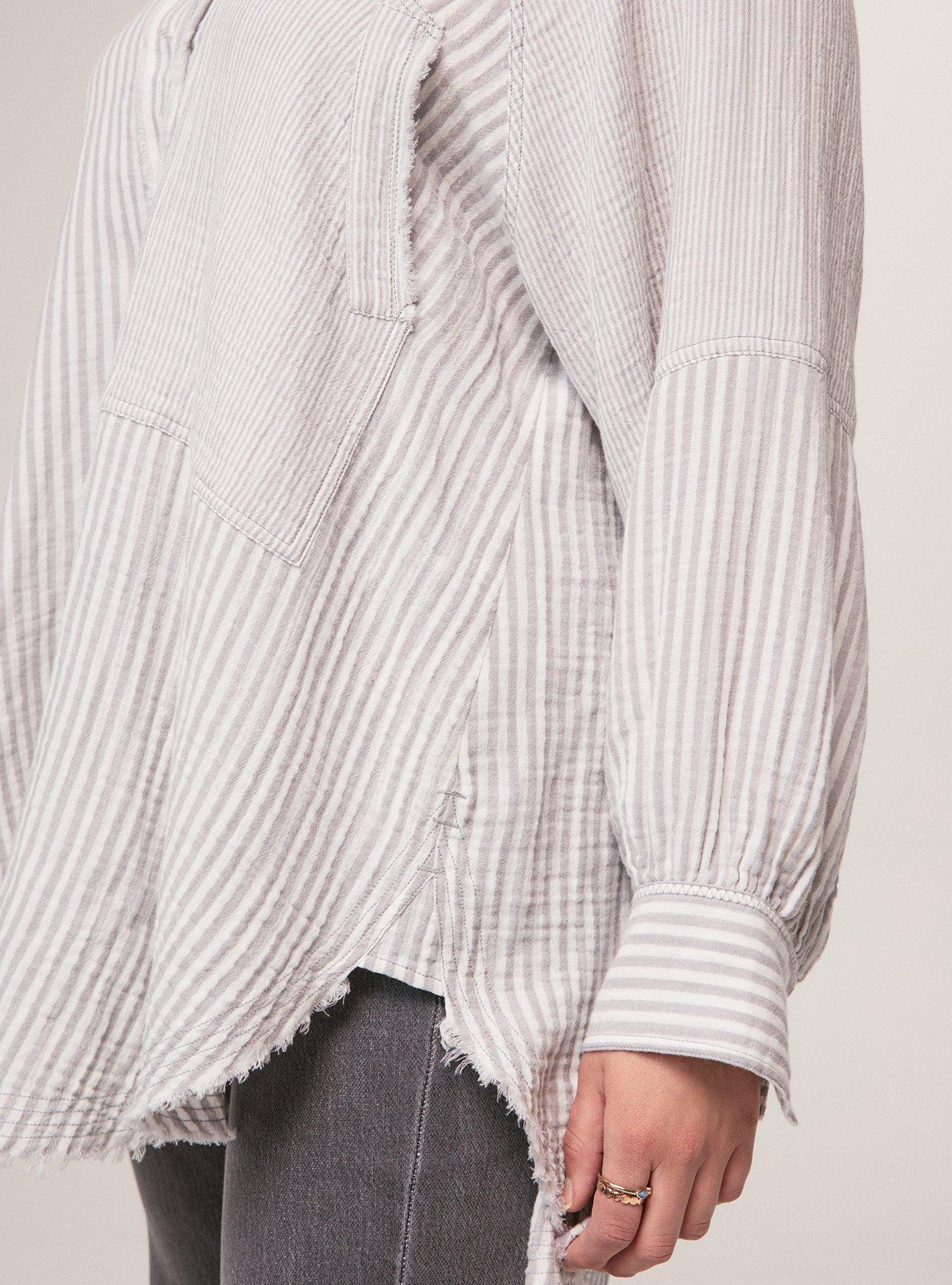 Festi Cotton Button-Up Relaxed Tunic, FESTI MIX STRIPE FORMAL GRAY, alternate