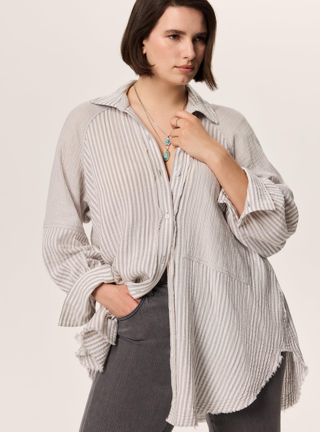 Festi Cotton Button-Up Relaxed Tunic, FESTI MIX STRIPE FORMAL GRAY, hi-res