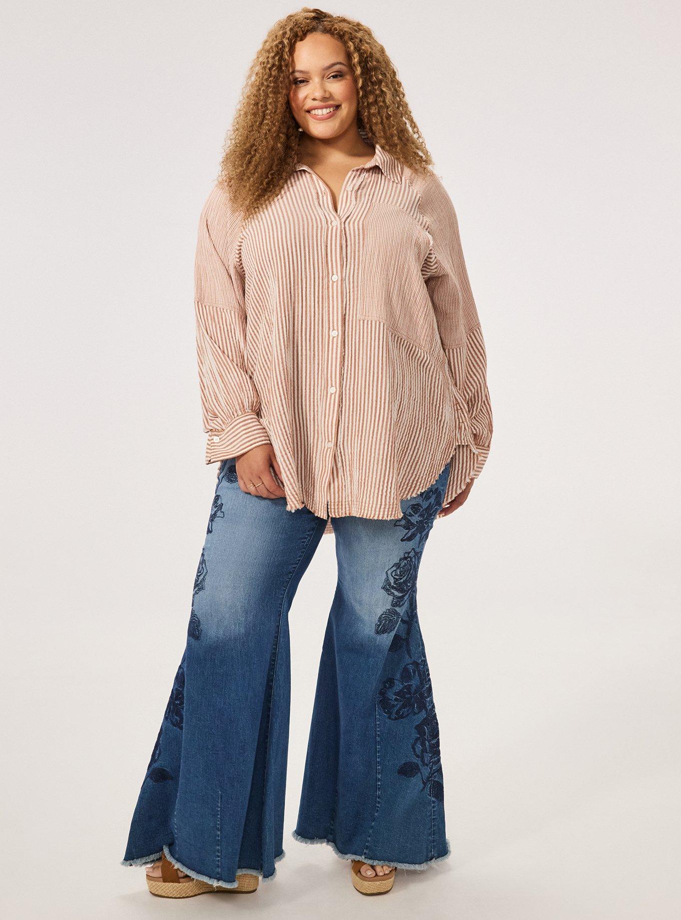 Festi Cotton Button-Up Relaxed Tunic, FESTI MIX STRIPE MOCHA BISQUE, alternate