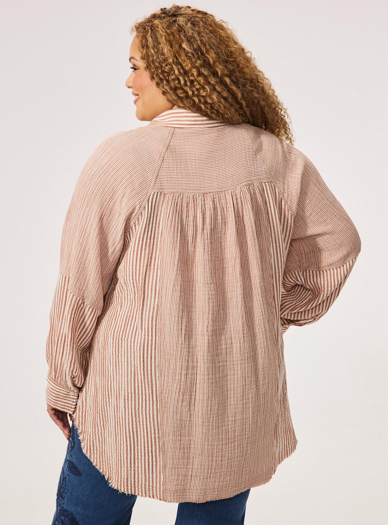 Festi Cotton Button-Up Relaxed Tunic, FESTI MIX STRIPE MOCHA BISQUE, alternate