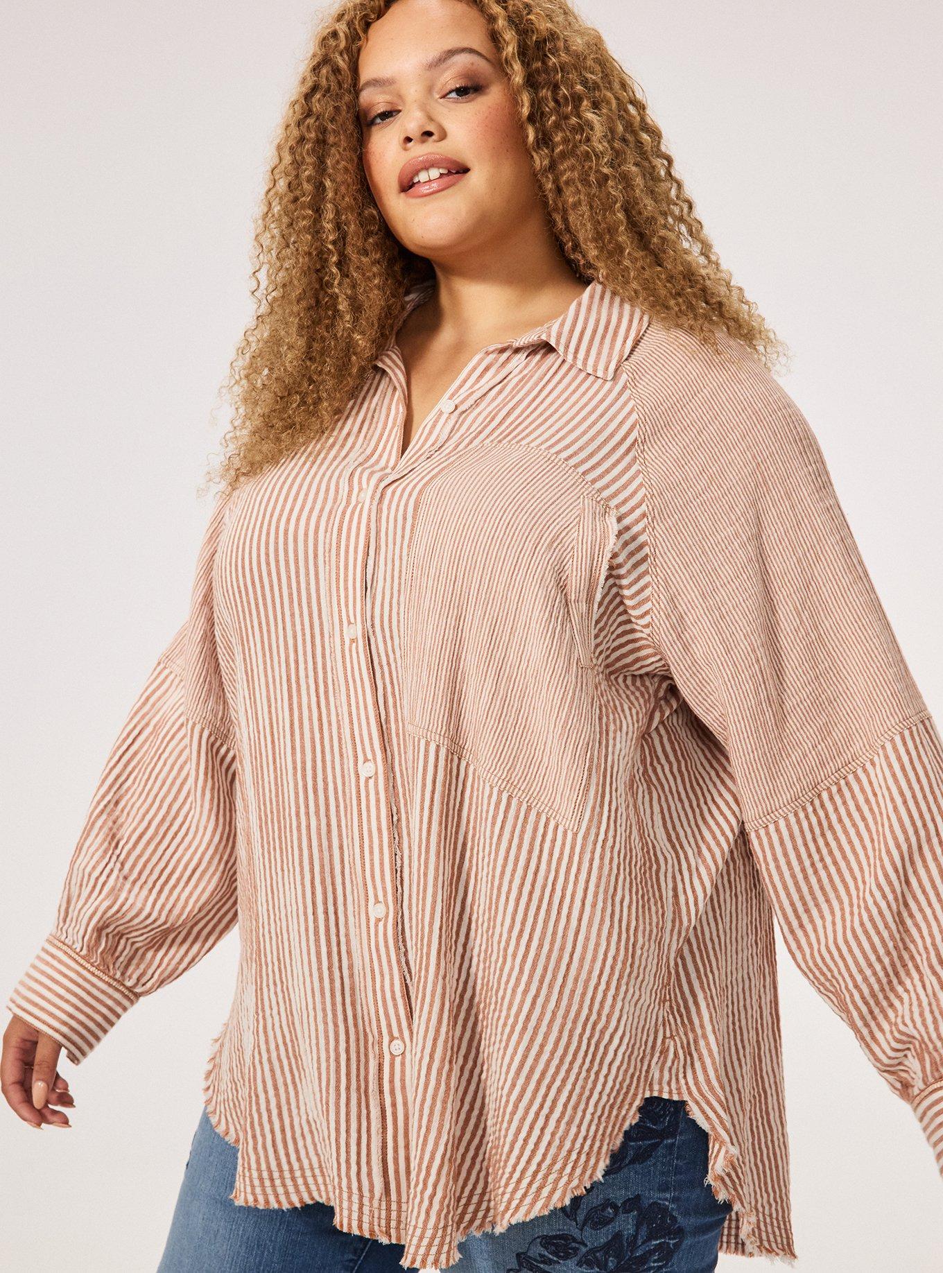 Festi Cotton Button-Up Relaxed Tunic, FESTI MIX STRIPE MOCHA BISQUE, alternate
