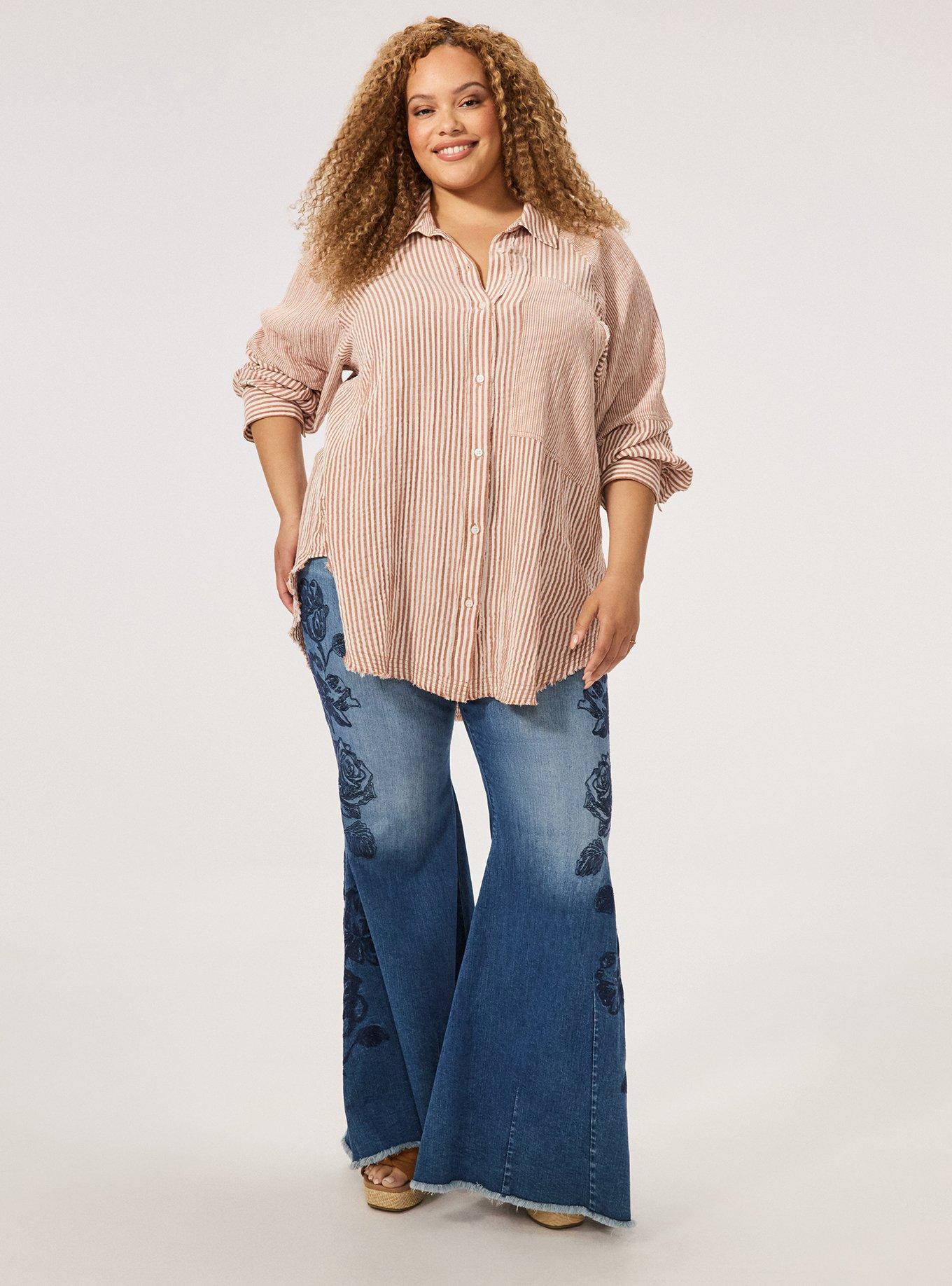 Festi Cotton Button-Up Relaxed Tunic, FESTI MIX STRIPE MOCHA BISQUE, alternate