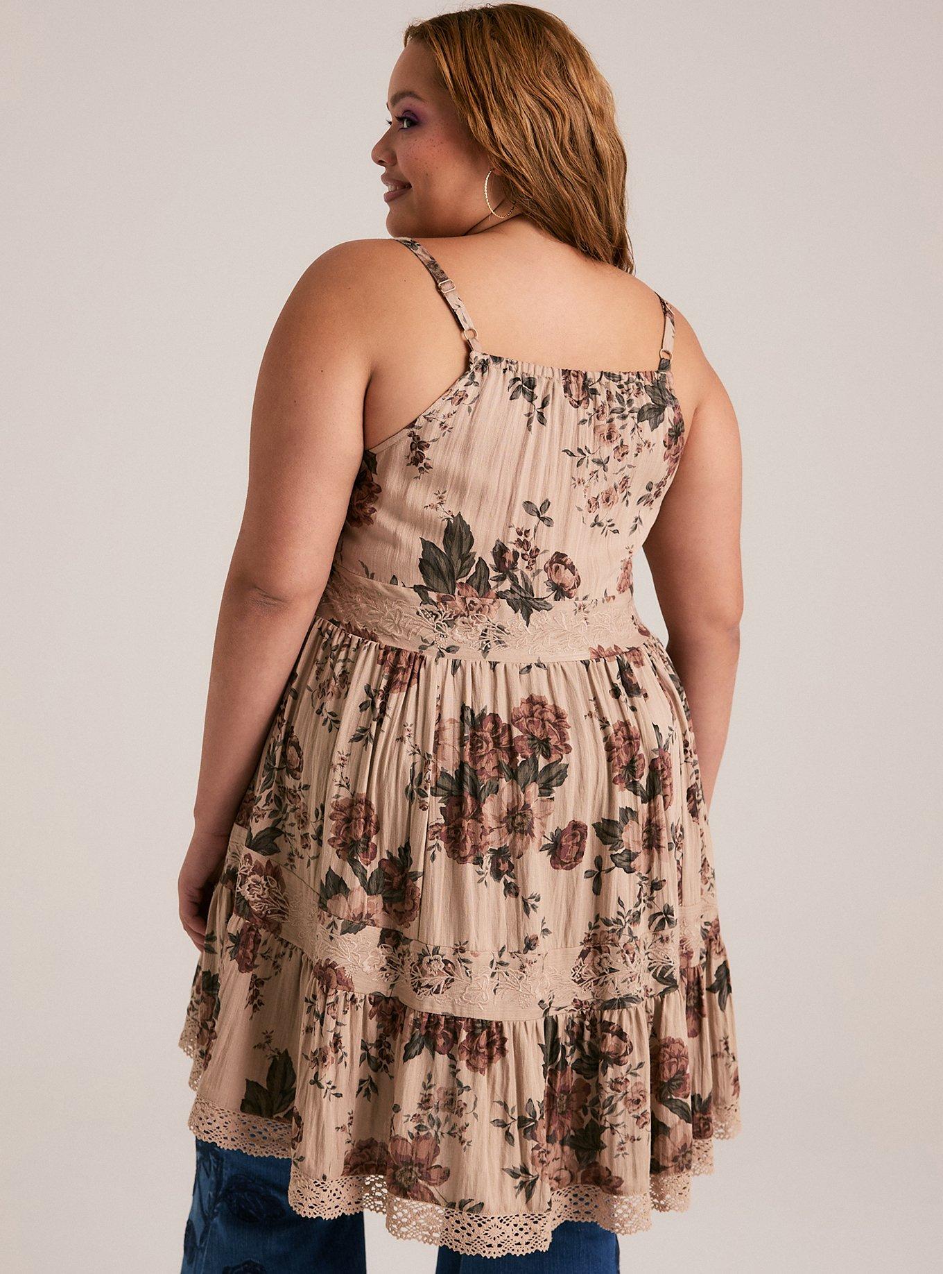 knee length dresses for ladies Bella Mini Tea Dress in Floral Broderie Brown