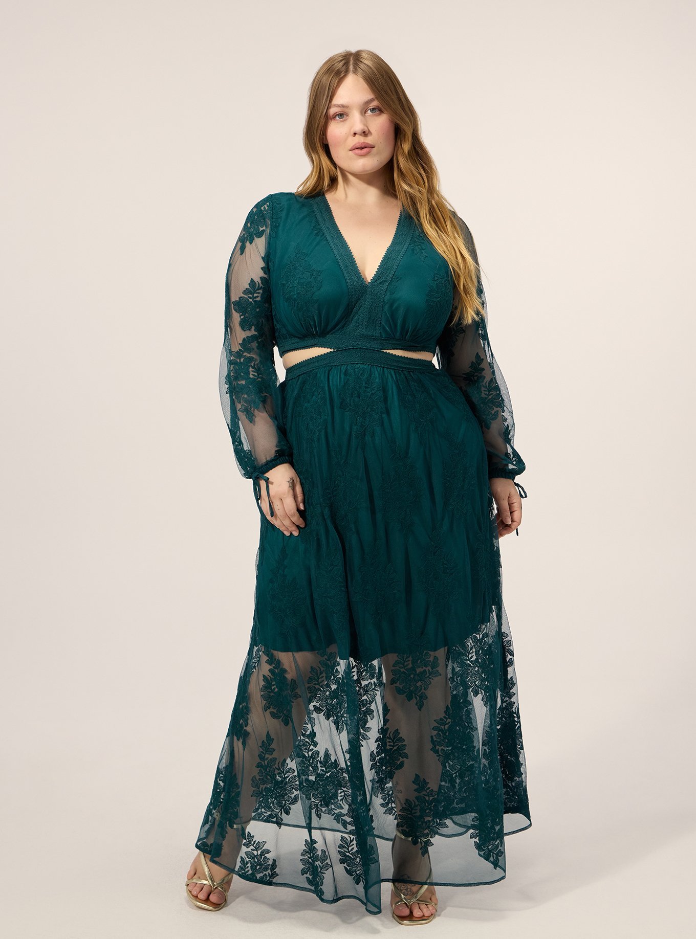 Festi Cutout Embroidered Maxi Dress, DARK SEA, hi-res