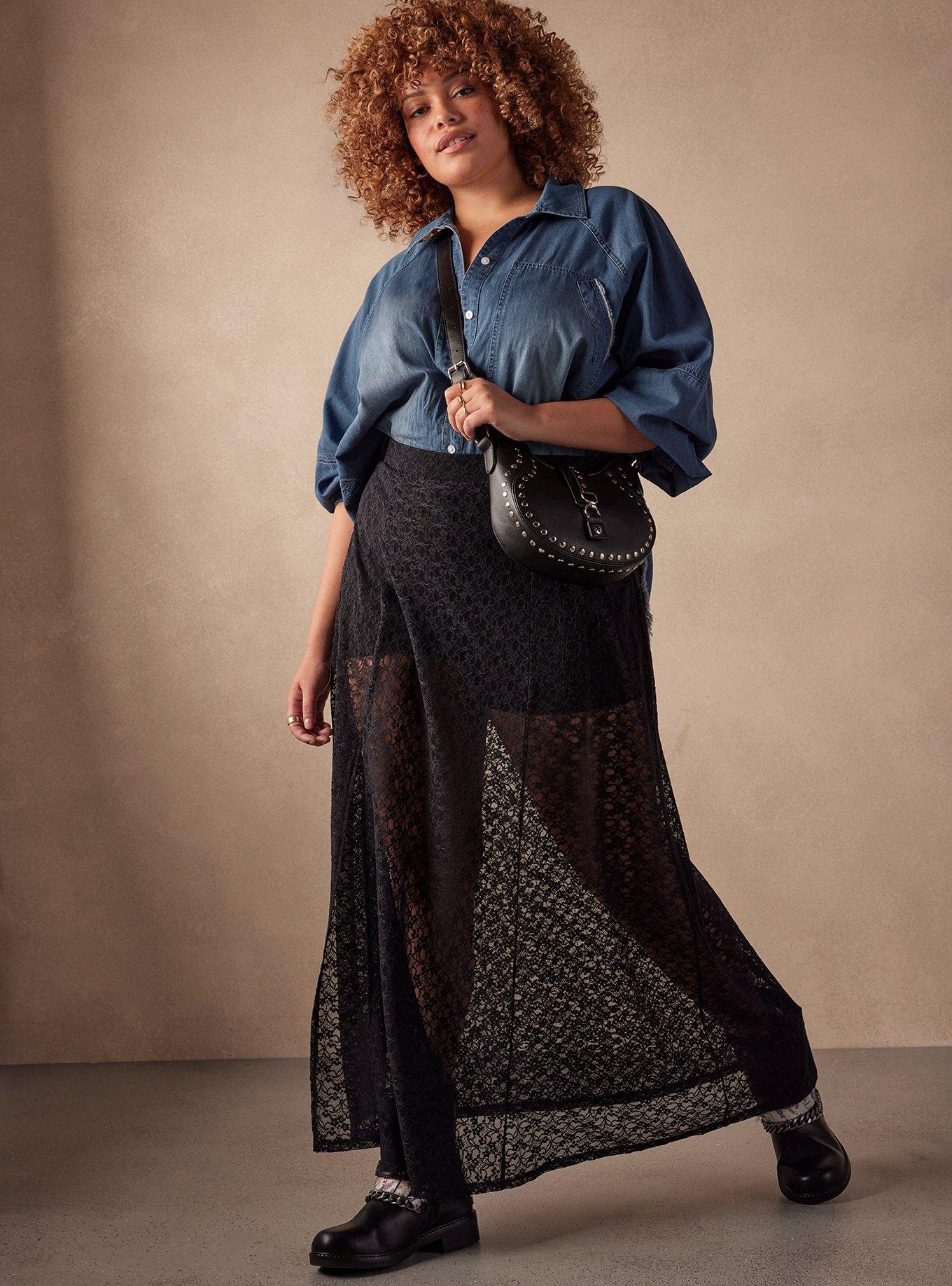 【iiort】Maxi Skirt Black Plus Size - Festi Lace Maxi Skirt - Torrid