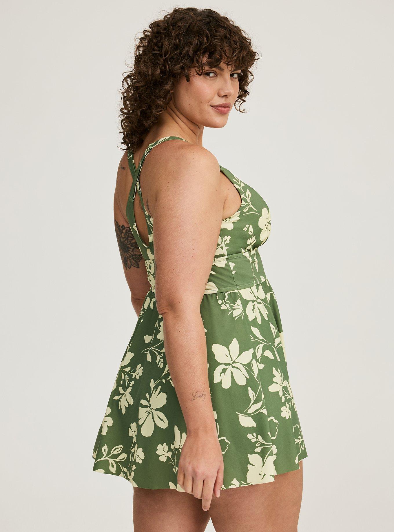Strappy Plunge Swim Dress with Brief