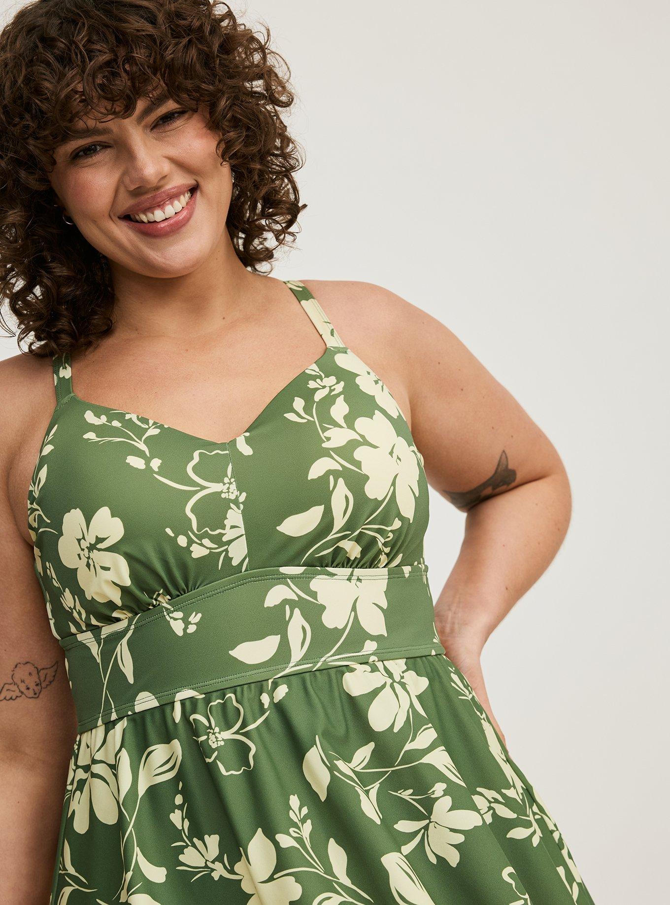 Strappy Plunge Swim Dress with Brief