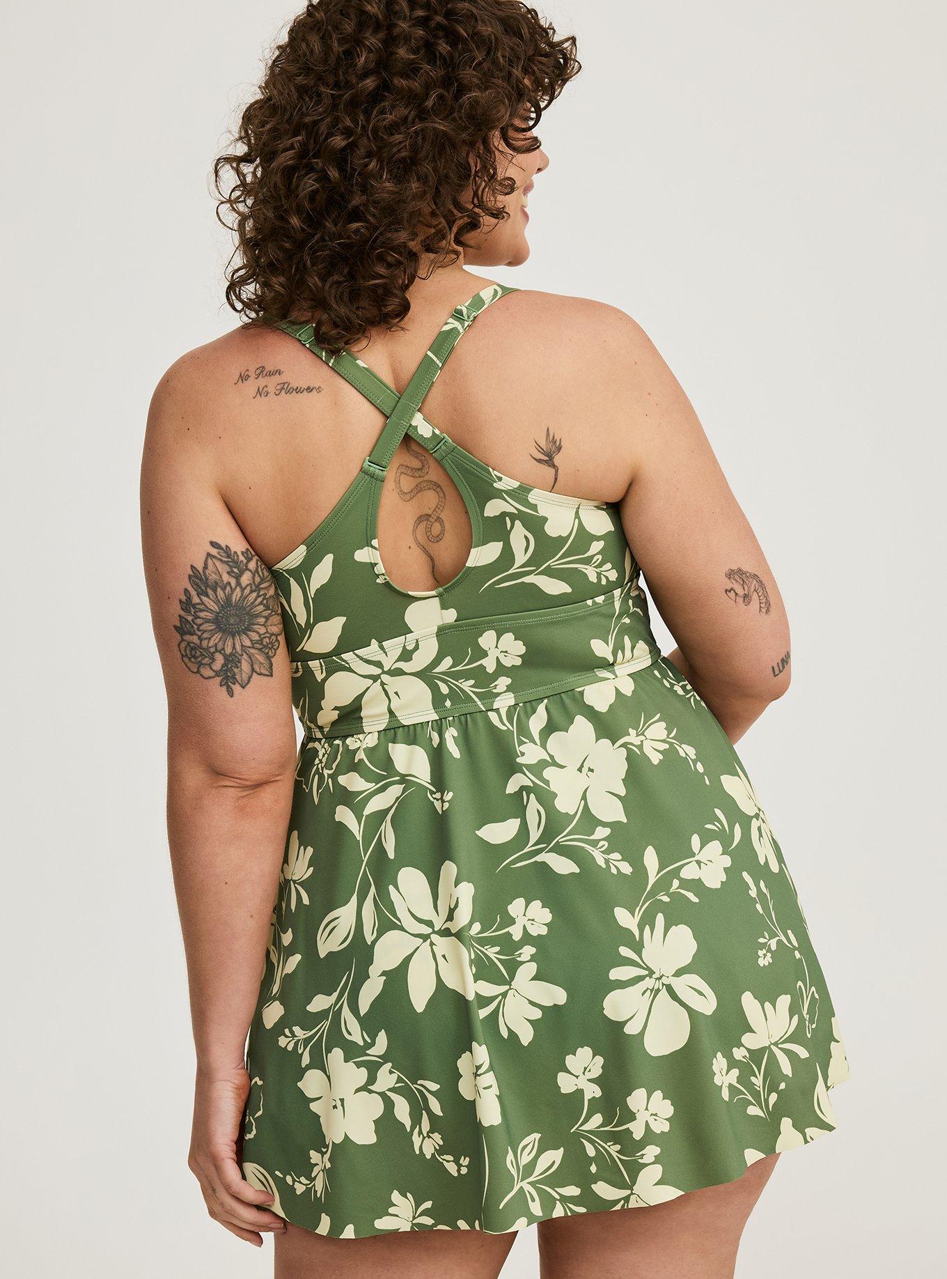 Strappy Plunge Swim Dress with Brief