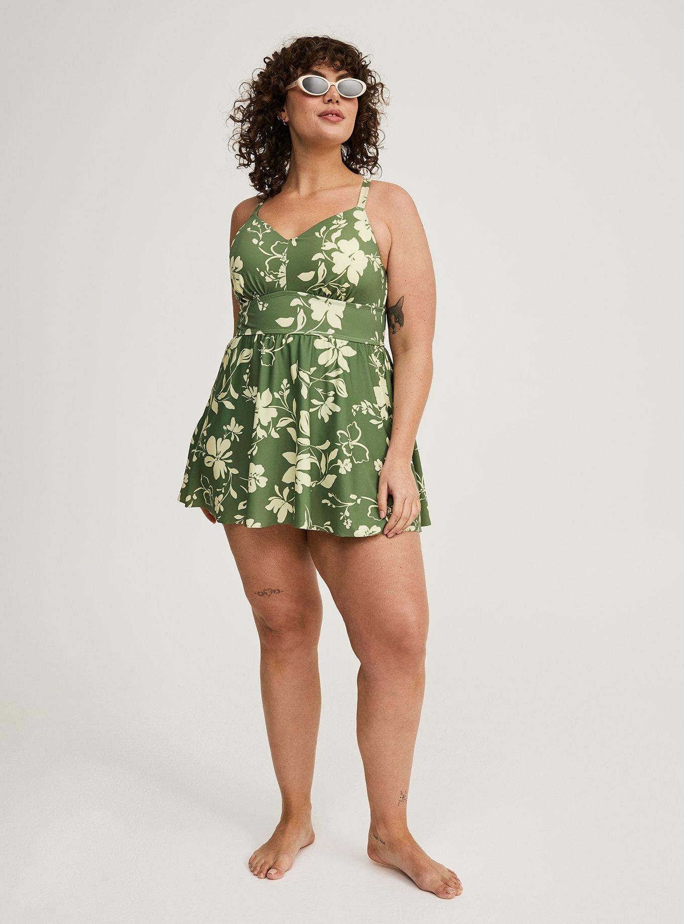 Strappy Plunge Swim Dress with Brief