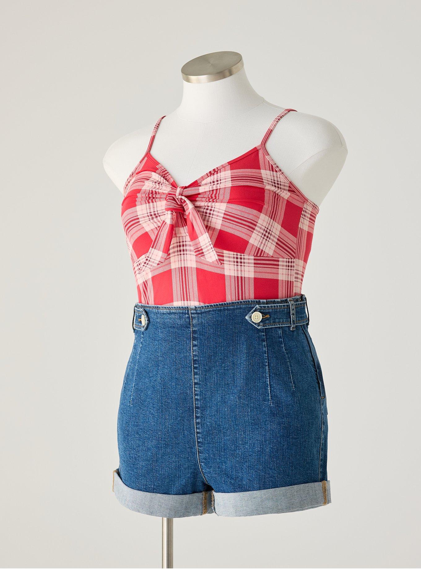 Retro Chic Foxy Tie-Front Cami, JACKSON PLAID RED, hi-res