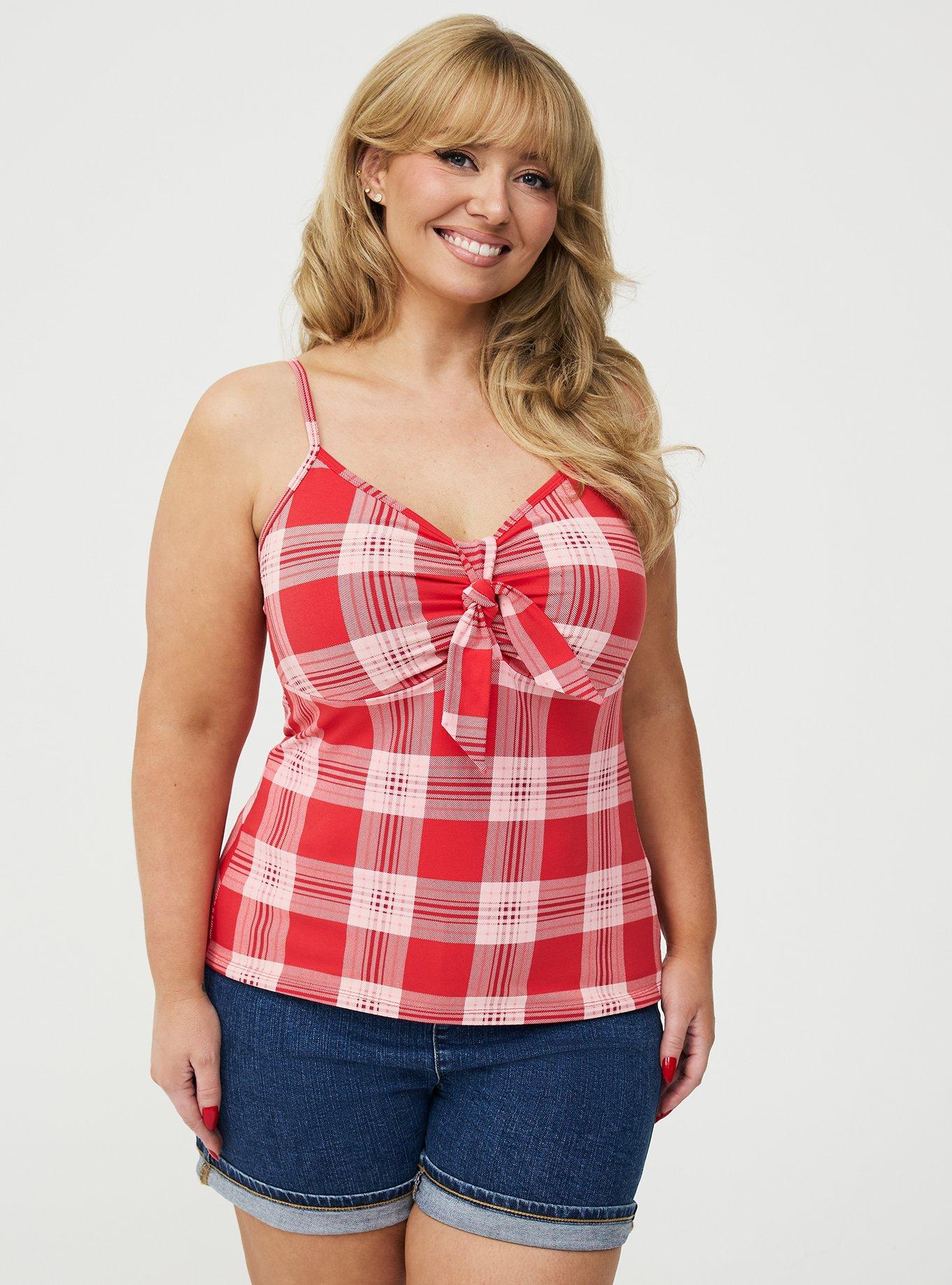 Retro Chic Foxy Tie-Front Cami, JACKSON PLAID RED, hi-res