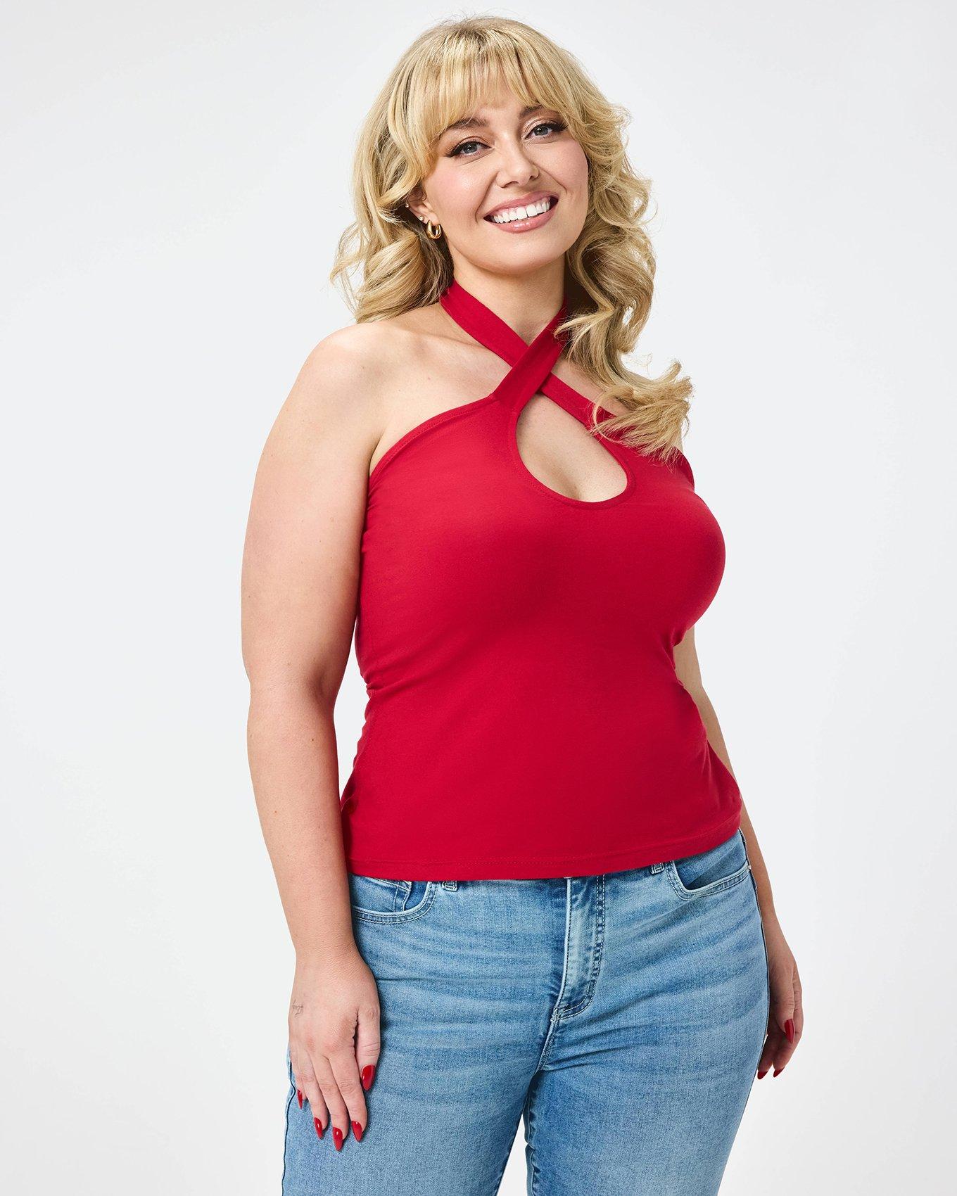 Retro Chic Foxy Twist Neck Halter Top, JESTER RED, alternate