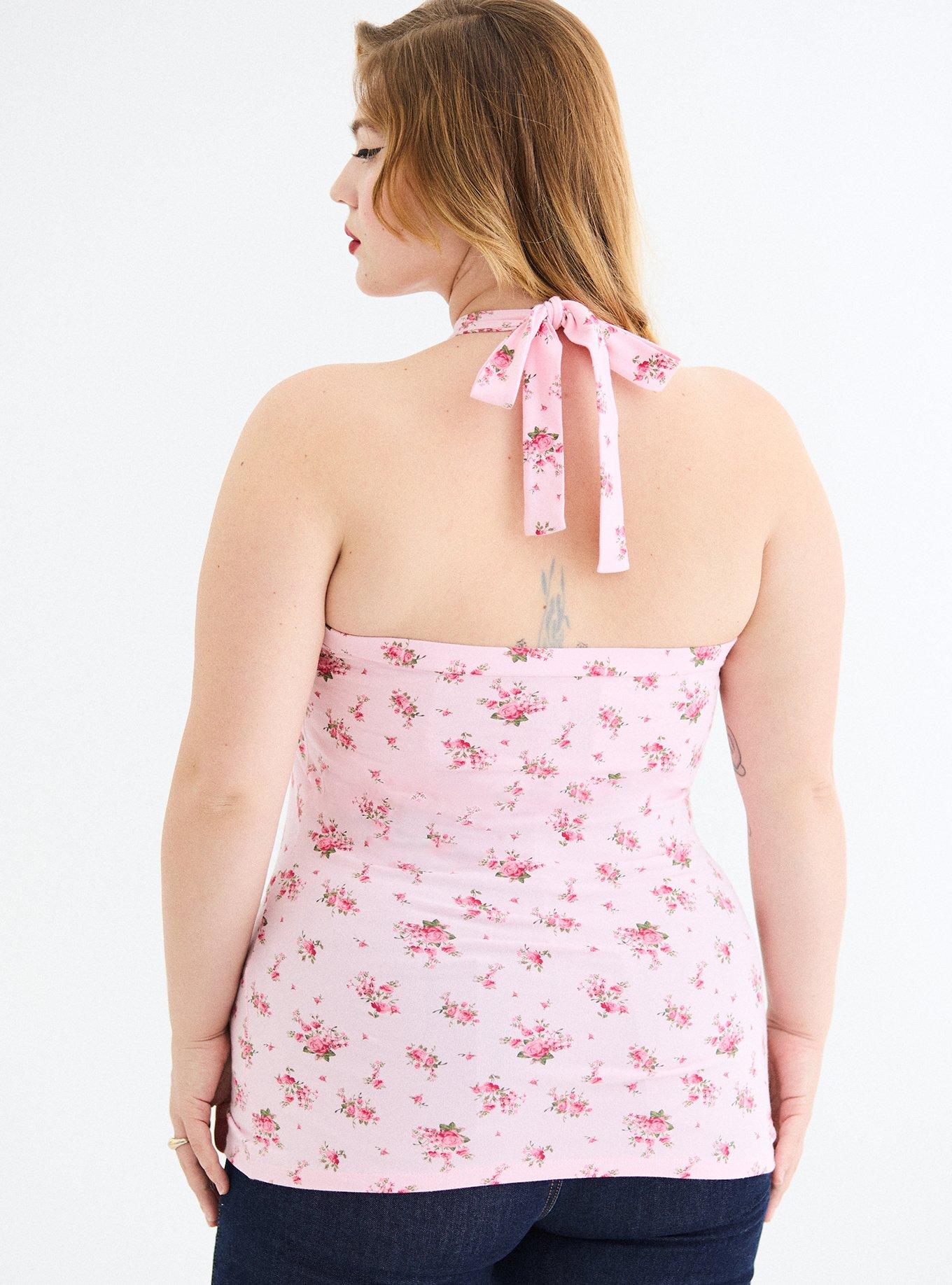 Retro Chic Foxy Twist-Neck Halter Top, ROMY ROSES FLORAL PINK, alternate