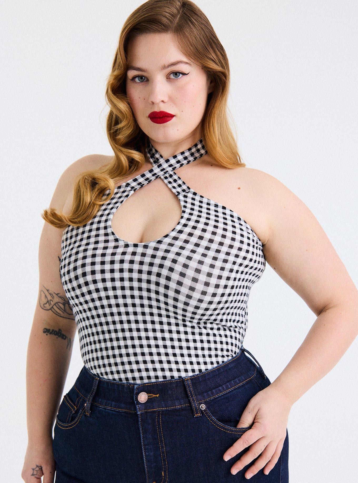 Retro Chic Foxy Twist-Neck Halter Top, MINI GINGHAM BLANC DE BLANC, alternate