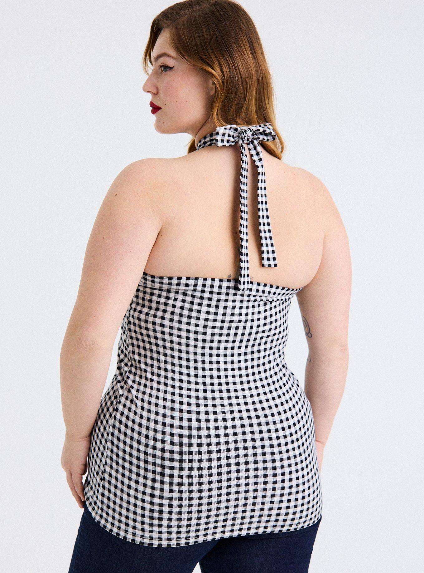 Retro Chic Foxy Twist-Neck Halter Top, MINI GINGHAM BLANC DE BLANC, alternate