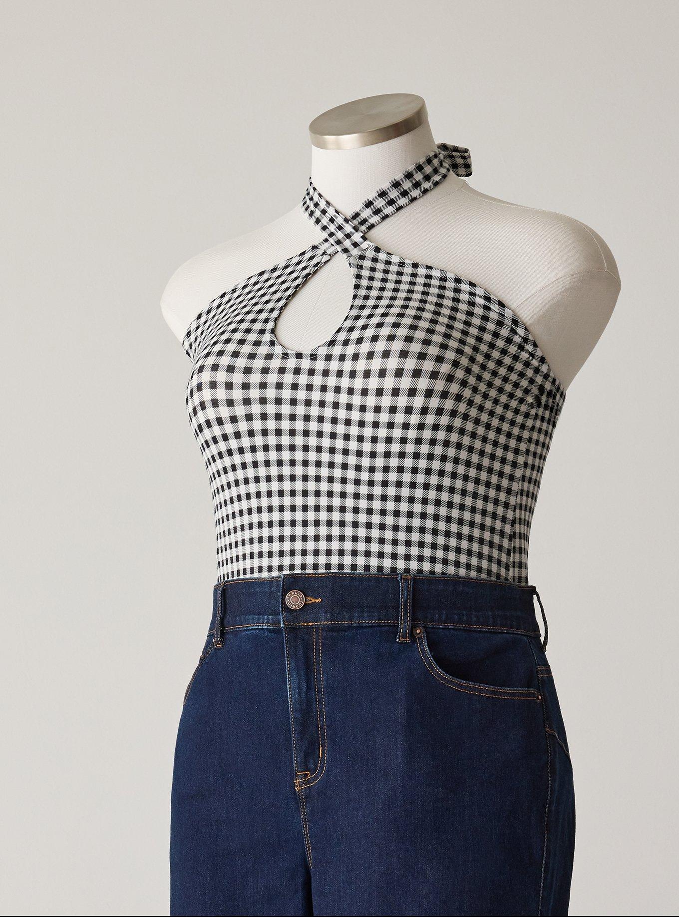Retro Chic Foxy Twist-Neck Halter Top, MINI GINGHAM BLANC DE BLANC, hi-res