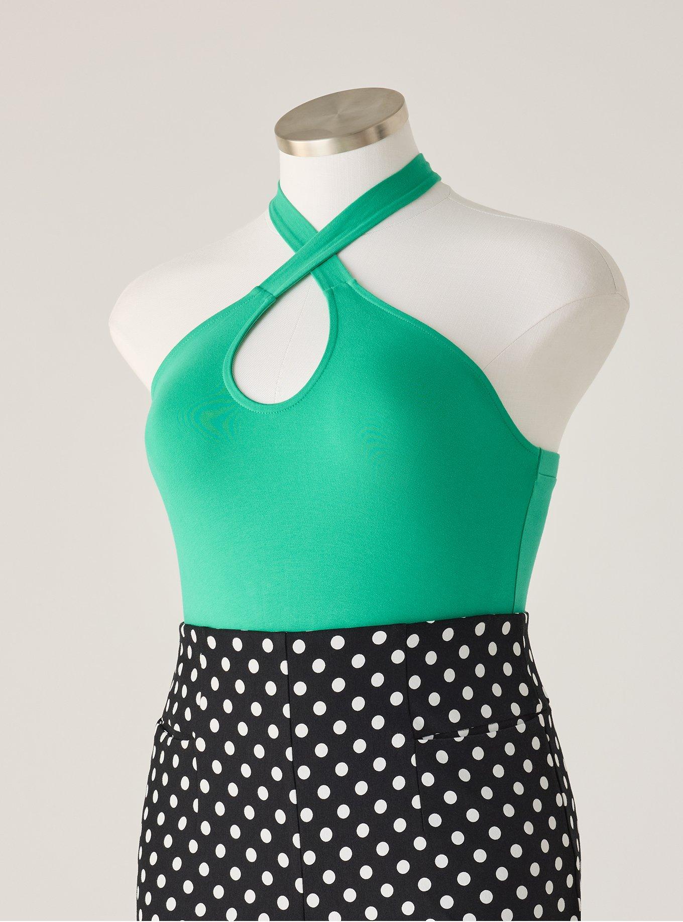 Retro Chic Foxy Twist Neck Halter Top, SIMPLY GREEN, flat