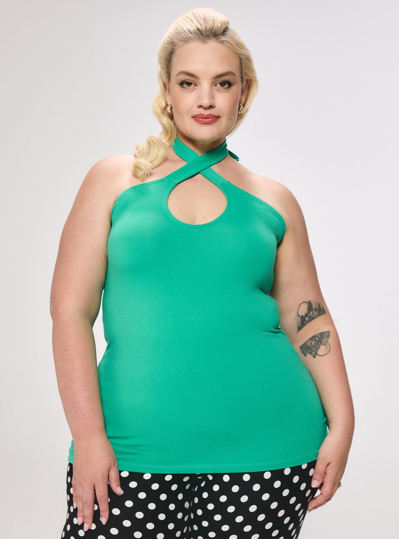 Retro Chic Twist Neck Halter Top, SIMPLY GREEN, hi-res