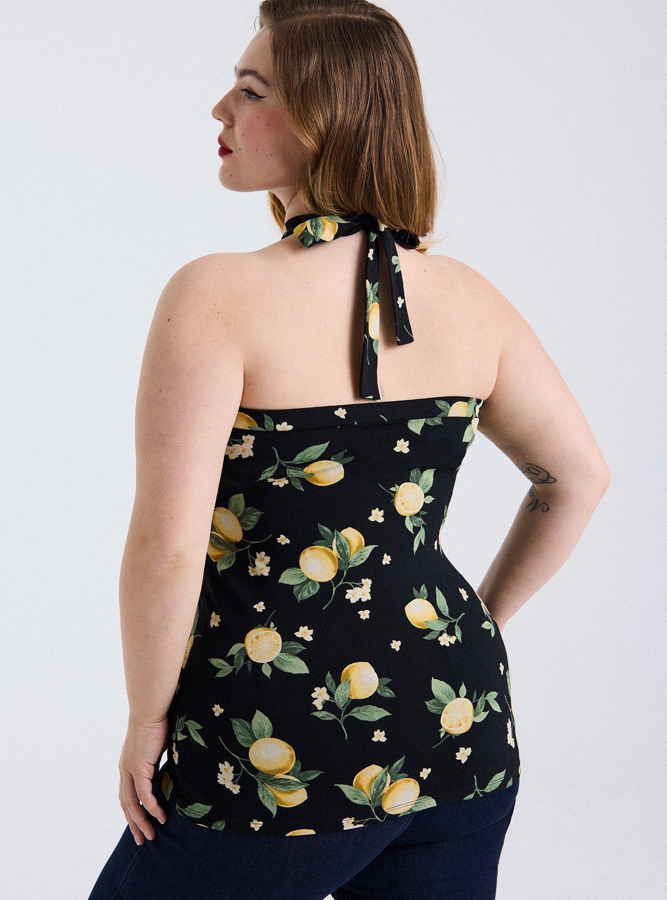 Retro Chic Foxy Twist-Neck Halter Top, COLLEEN LEMONS BLACK, alternate