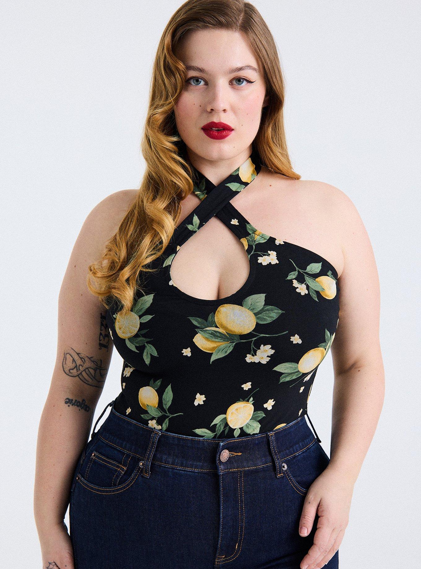 Retro Chic Foxy Twist-Neck Halter Top, COLLEEN LEMONS BLACK, alternate