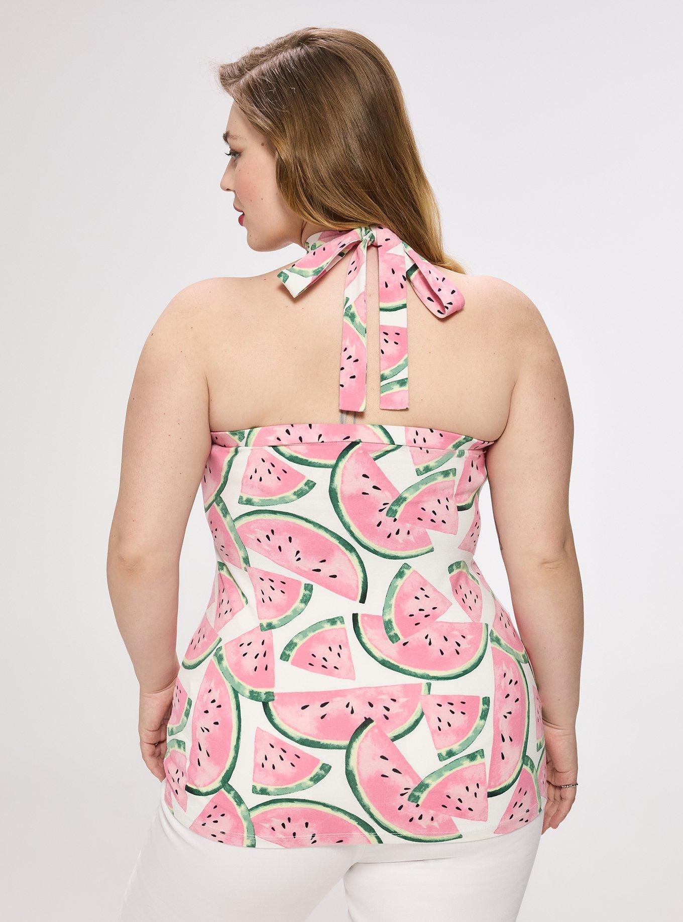 Retro Chic Twist Neck Halter Top, WATERMELON LAYER WHITE, alternate