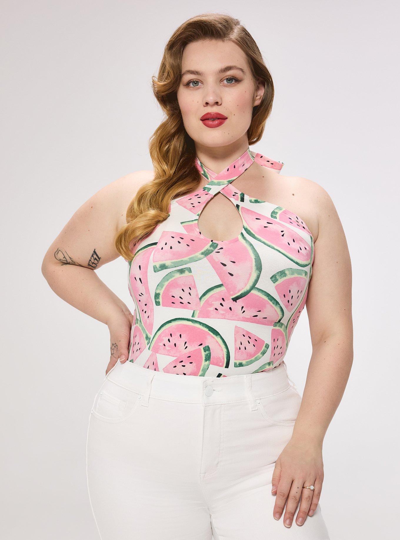 Retro Chic Twist Neck Halter Top, WATERMELON LAYER WHITE, alternate