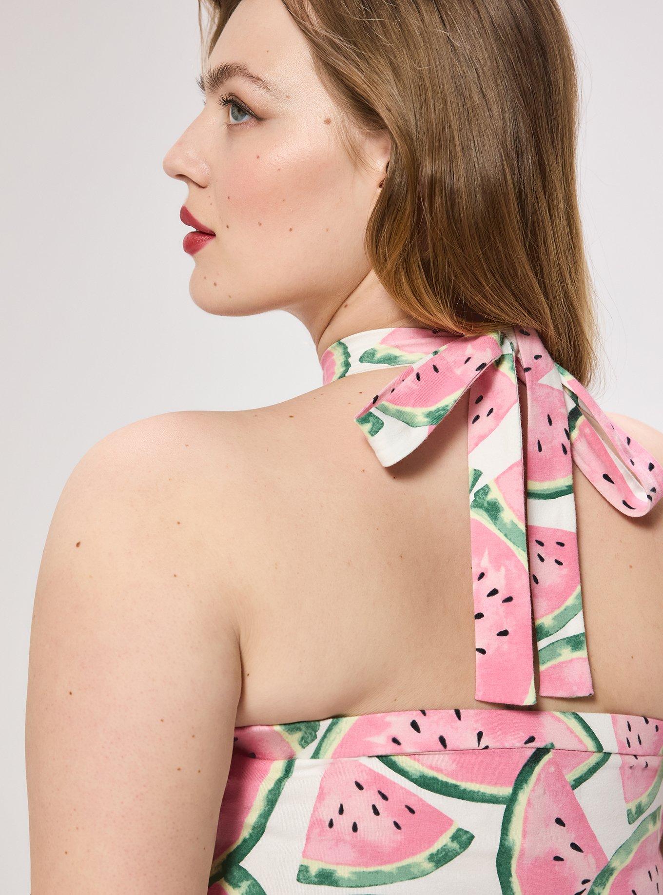 Retro Chic Twist Neck Halter Top, WATERMELON LAYER WHITE, alternate