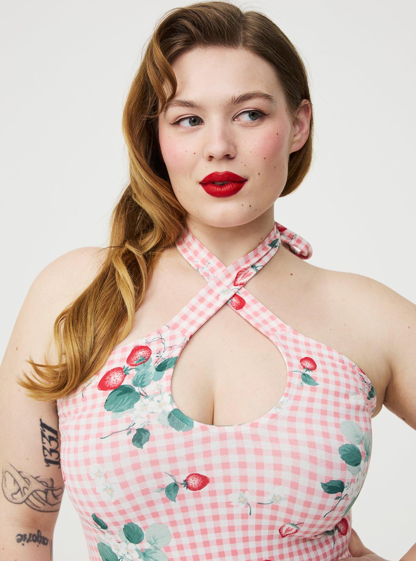 Retro Chic Twist Neck Halter Top, ELLA STRAWBERRIES PINK, alternate