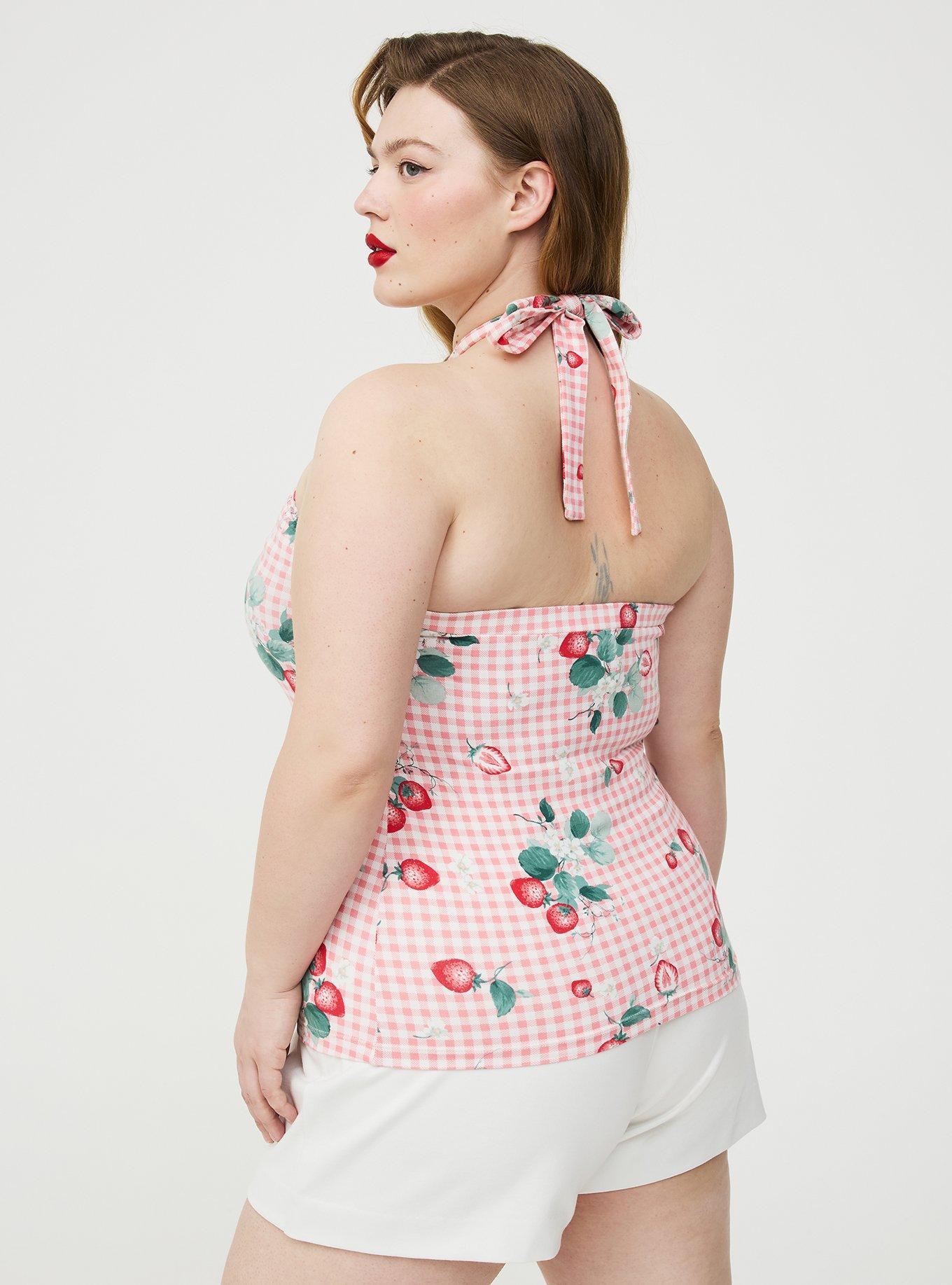 Retro Chic Twist Neck Halter Top, ELLA STRAWBERRIES PINK, alternate