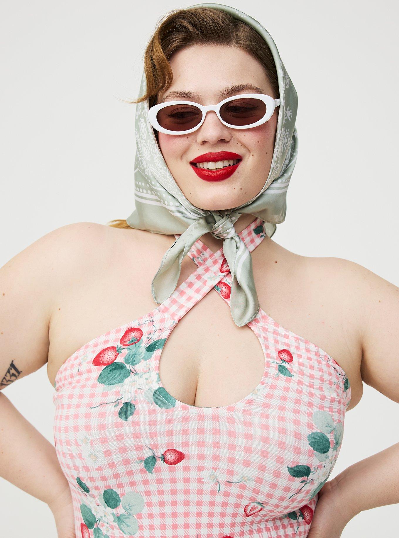 Retro Chic Twist Neck Halter Top, ELLA STRAWBERRIES PINK, alternate