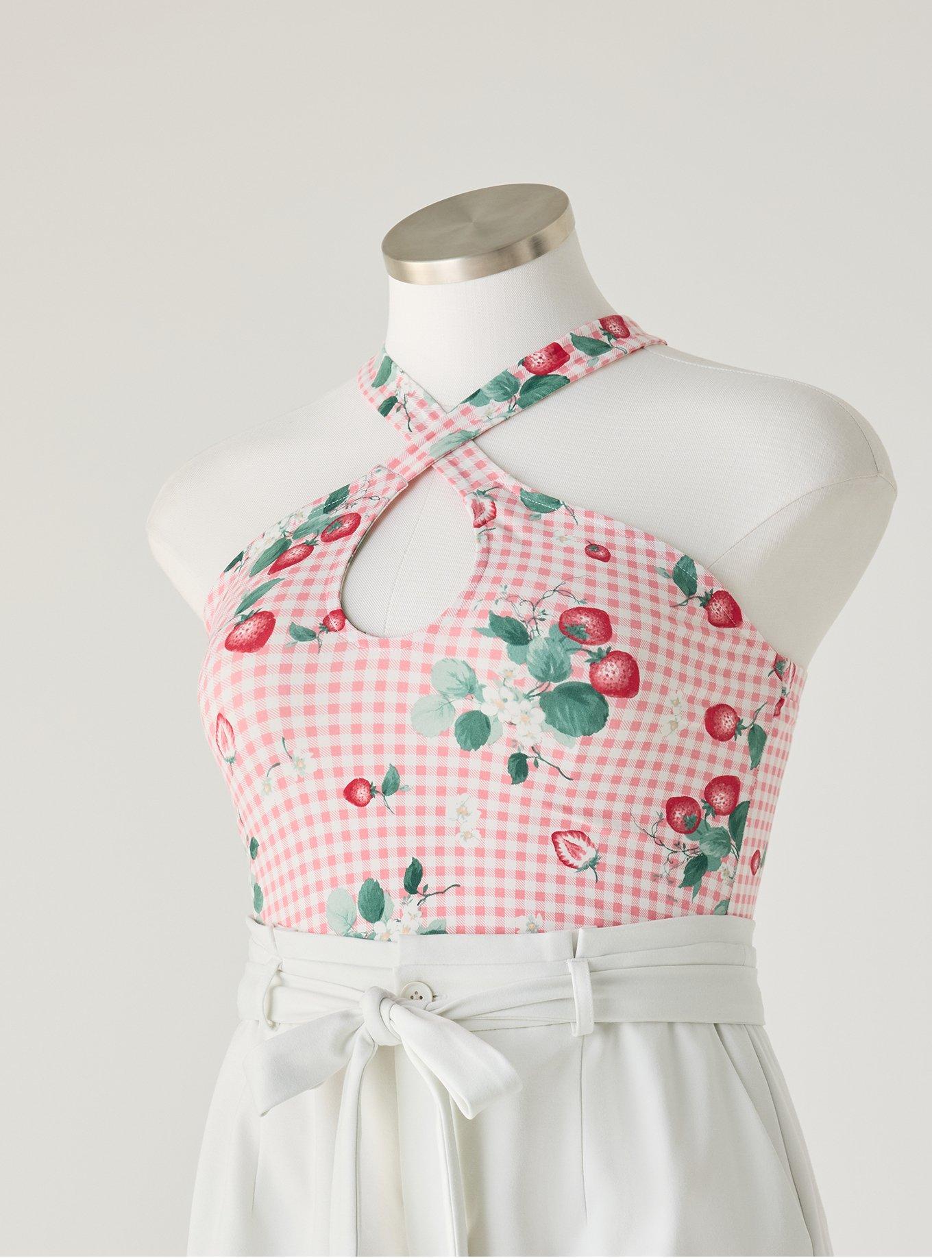 Retro Chic Foxy Twist-Neck Halter Top, ELLA STRAWBERRIES PINK, hi-res
