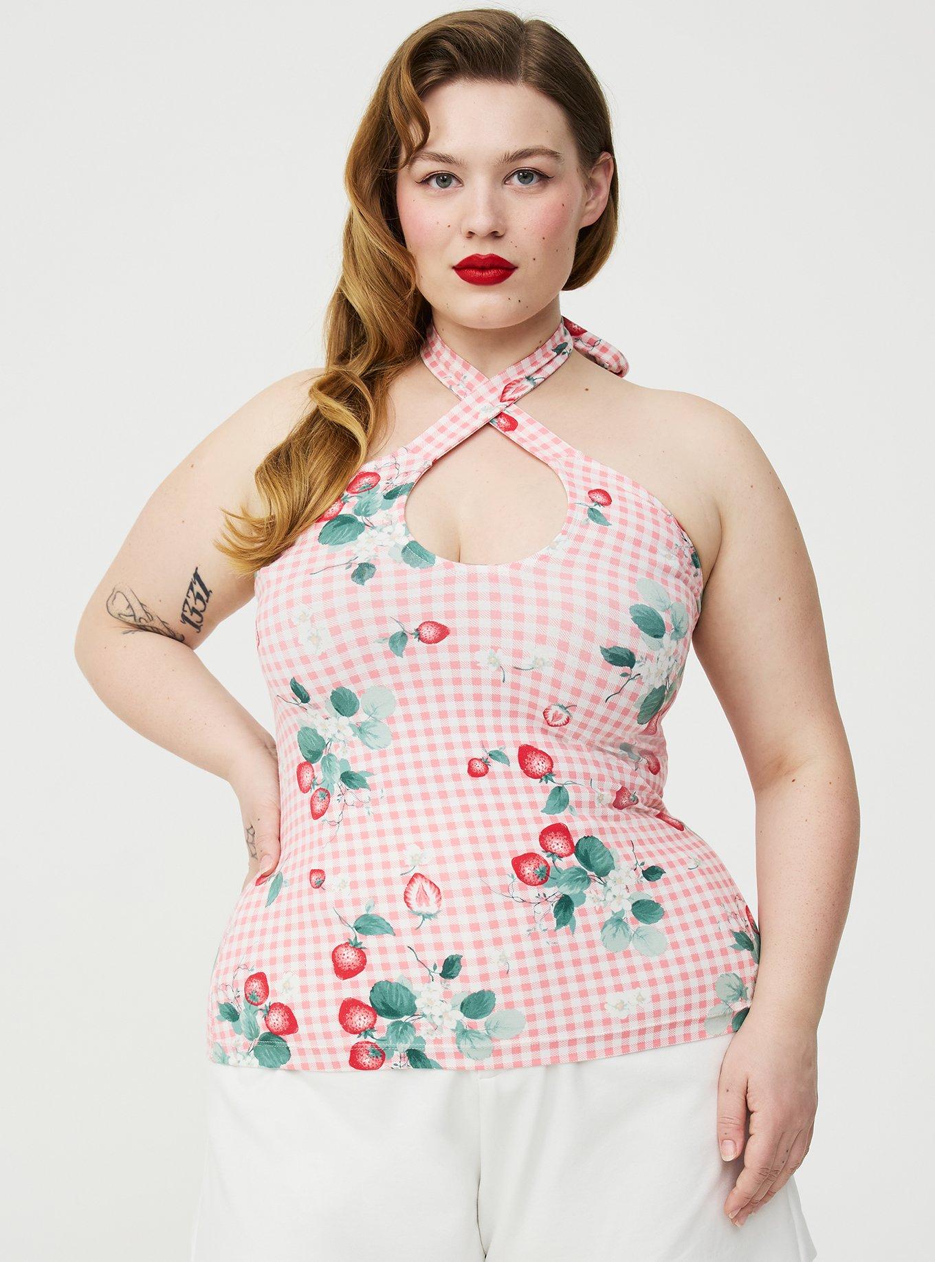 Retro Chic Twist Neck Halter Top, ELLA STRAWBERRIES PINK, hi-res