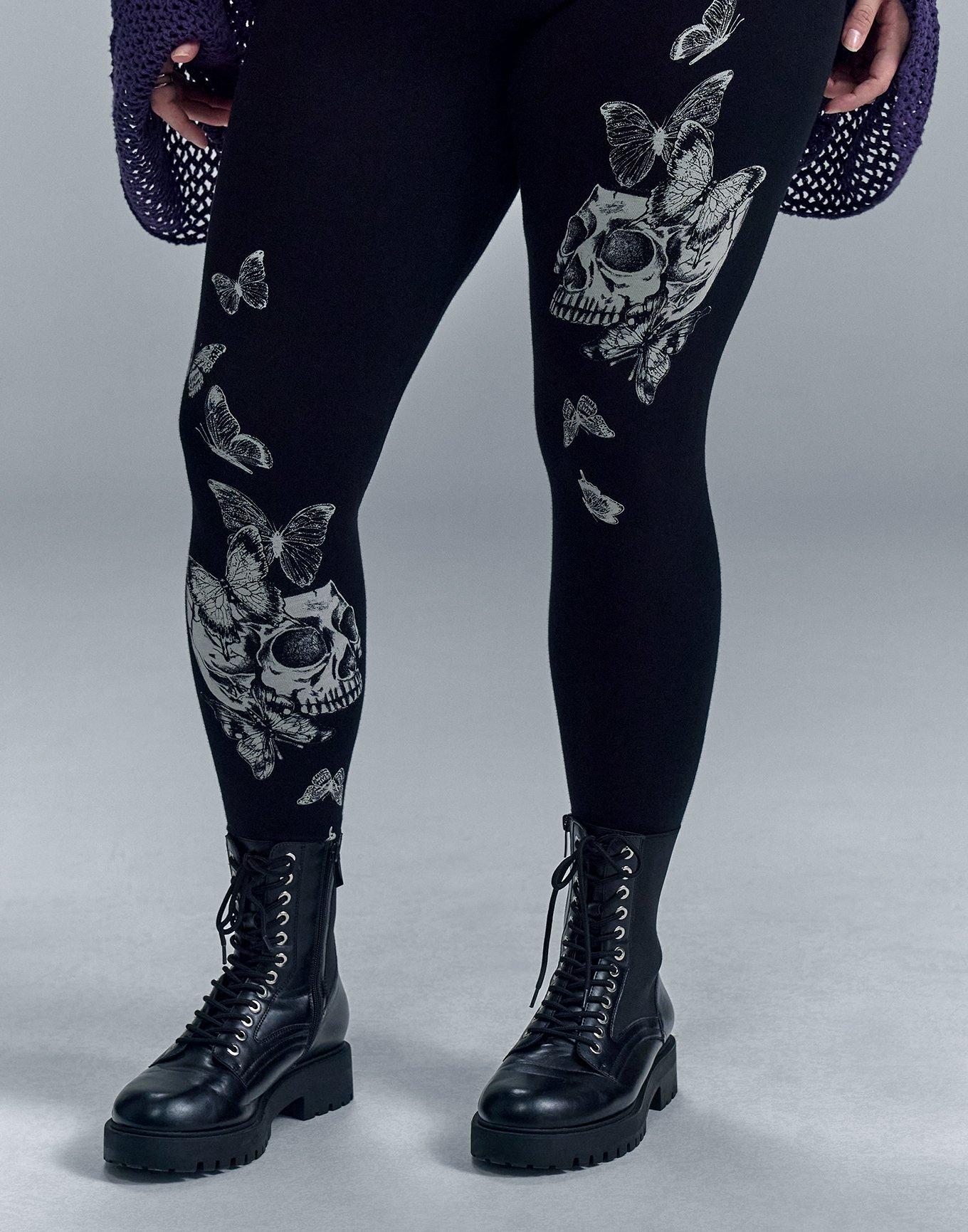 Plus Size Nightfall Full Length Printed Legging, BUTTERFLY SKULL, alternate